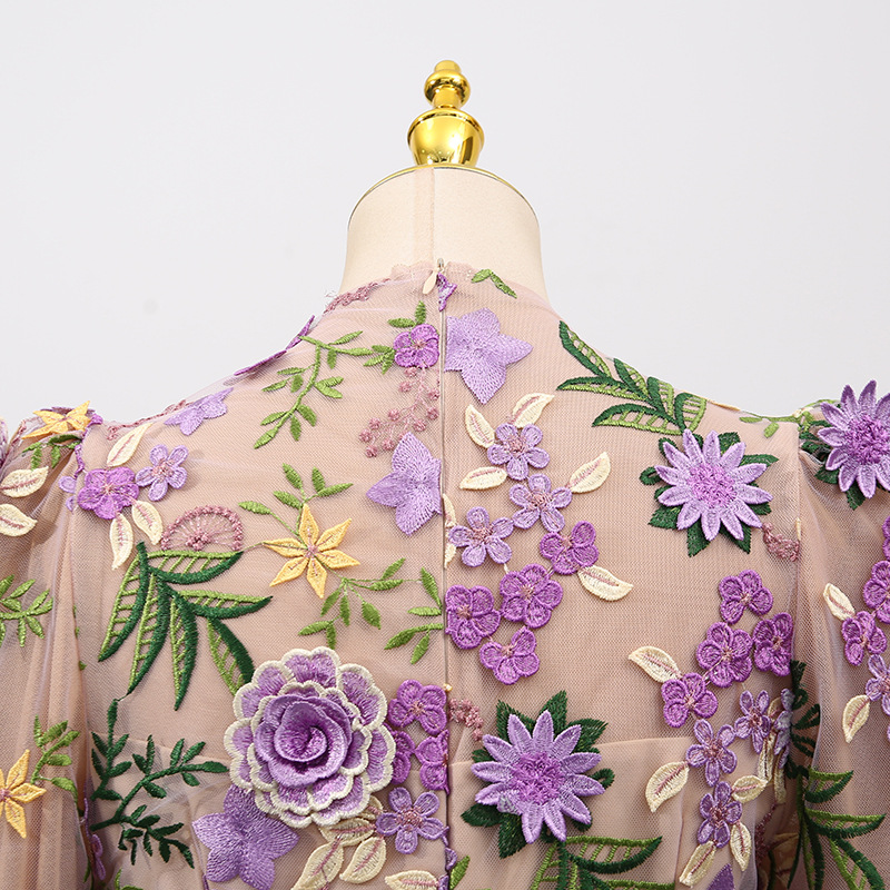 Fashionslee Women Emrys Flower Embroidery Long Sleeve Mini Dress