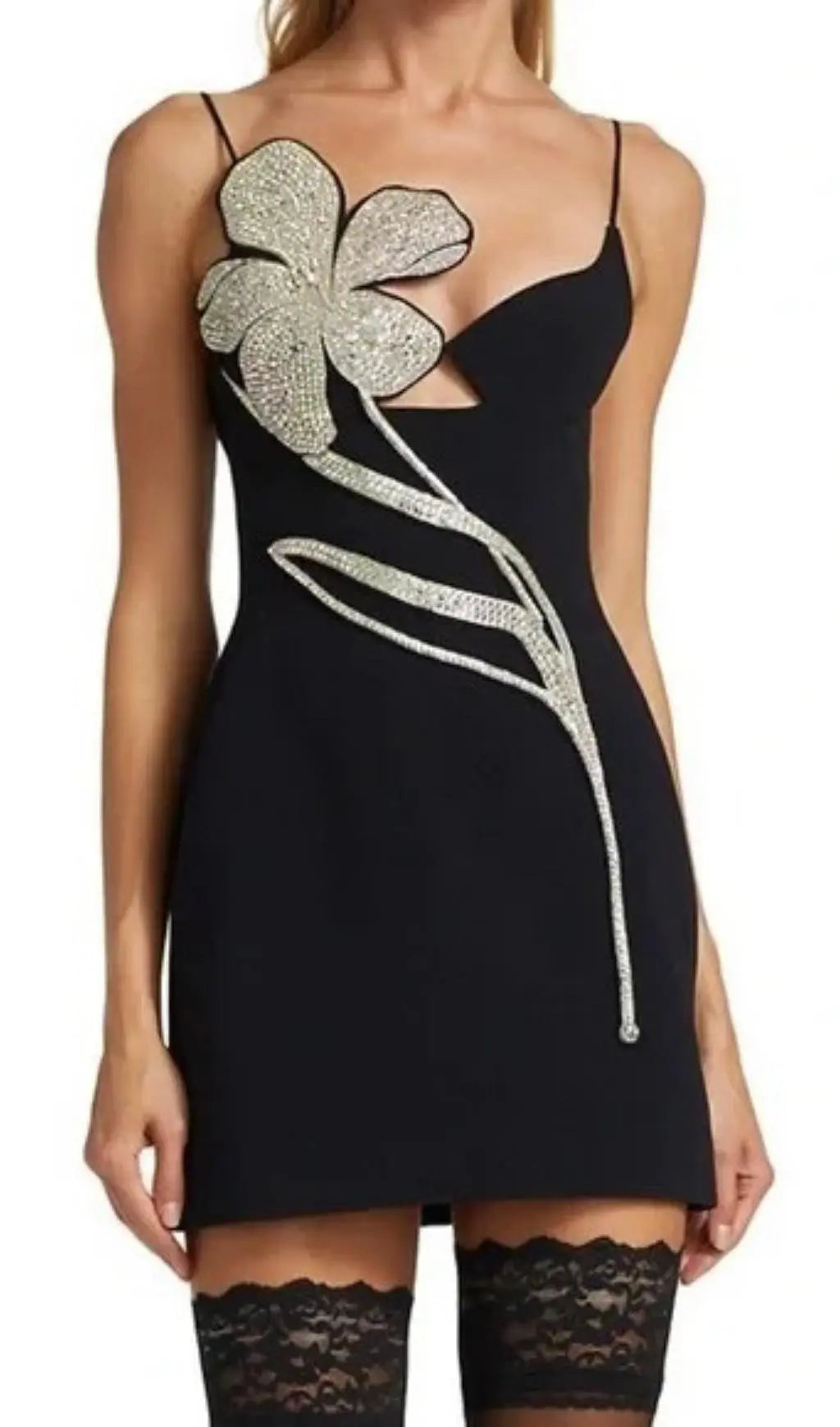 Fashionslee Women Crystal Flower Bandage Mini Dress