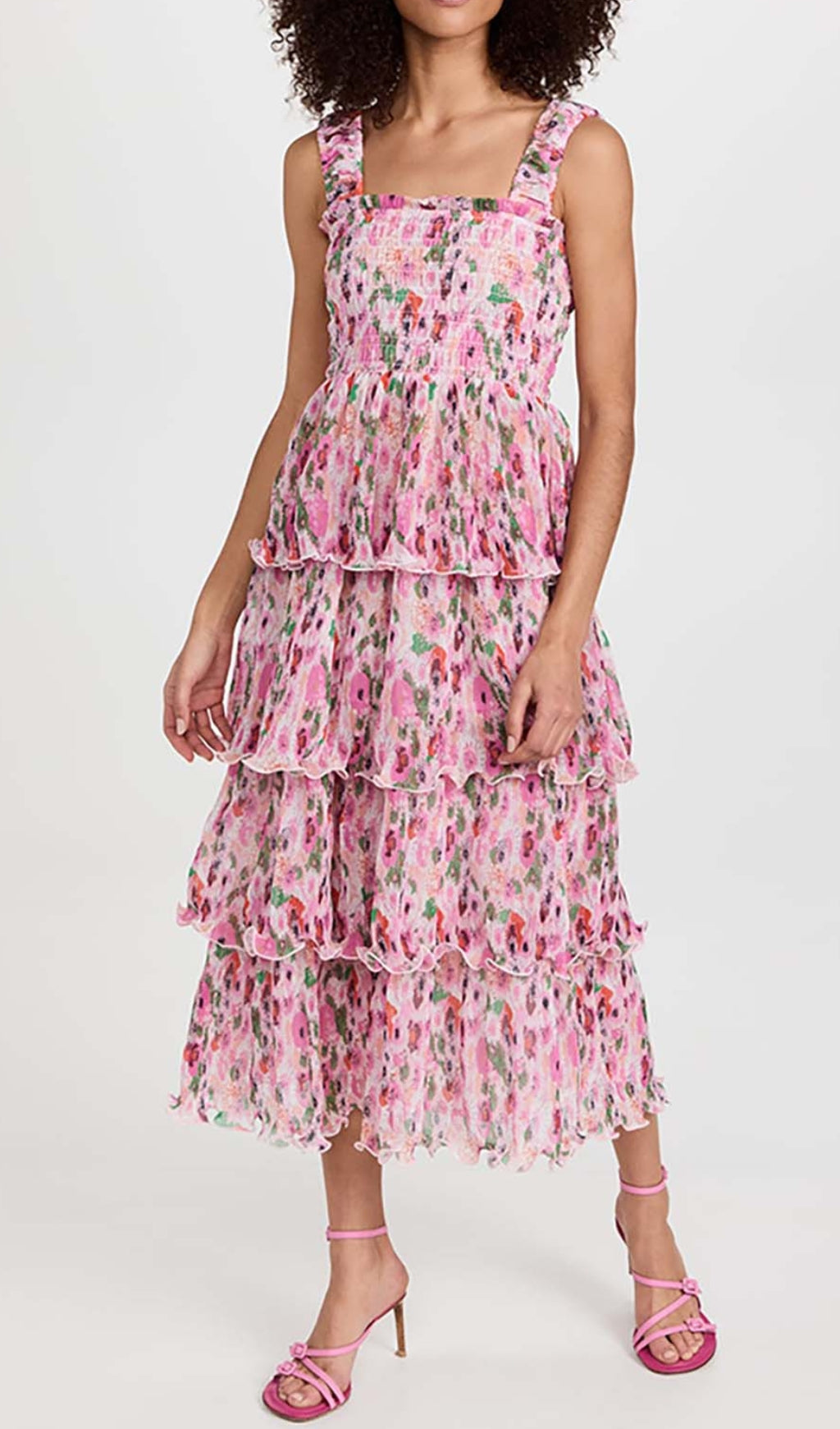 fd8cadca3c1baa4b534c7cbfe9ced4bb.jpeg Fashionslee Women Floral-Appliqué Tiered Midi Dress In Pink