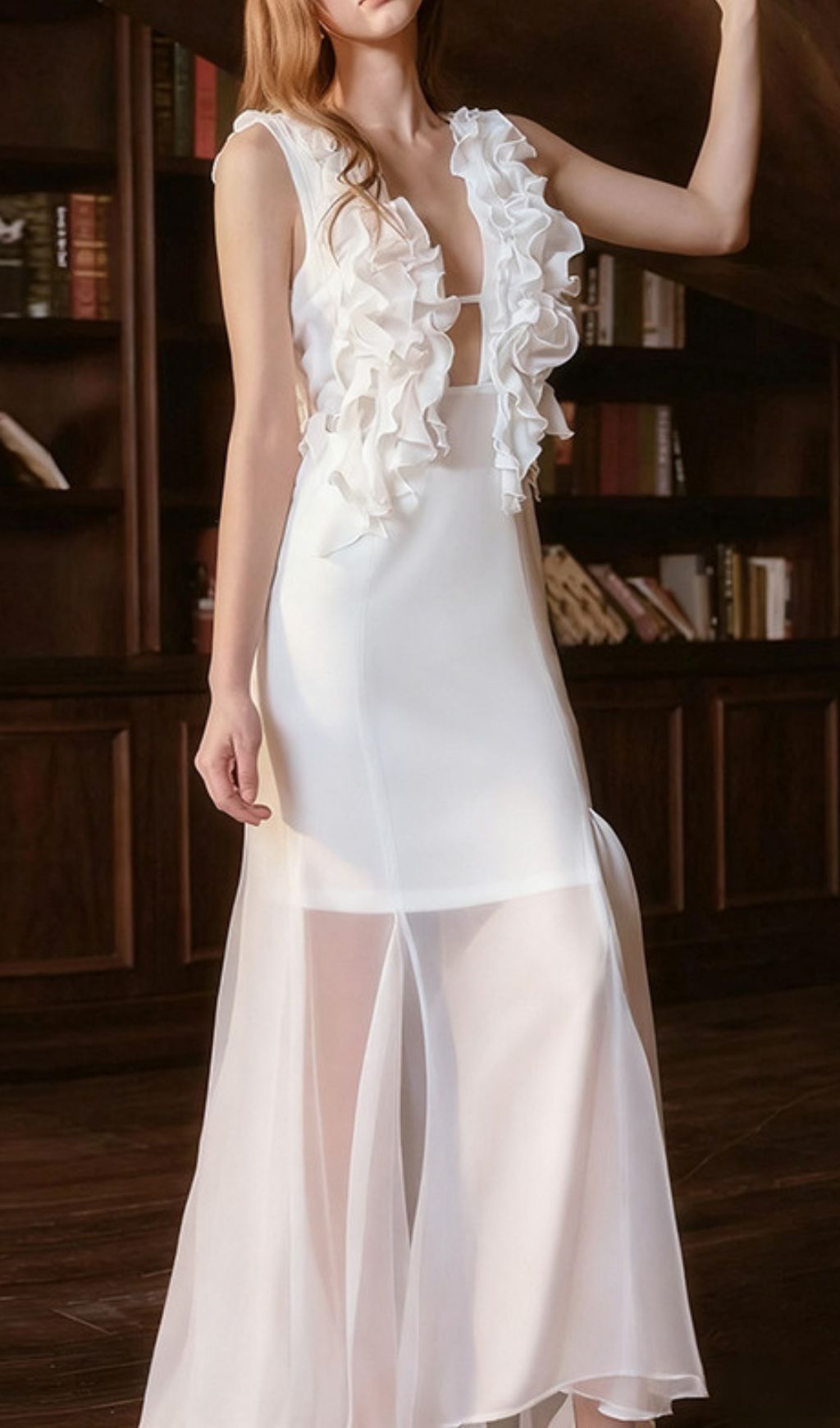 Fashionslee Women Harleigh White Mesh Maxi Dress