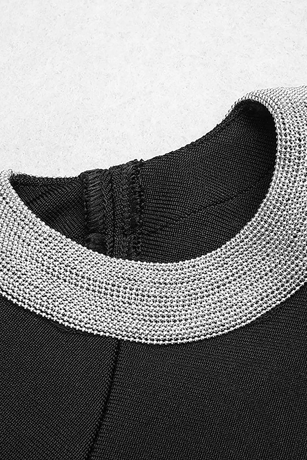 Fashionslee Women Black Crew Neck Long Sleeve Beaded Cutout Ring Bandage Dress