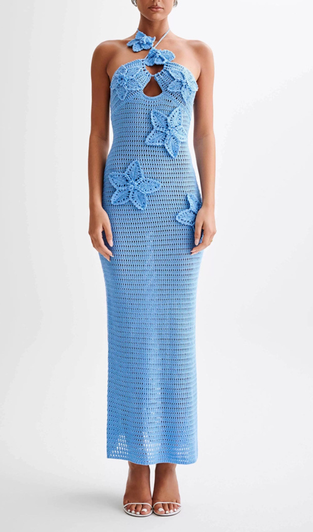 Fashionslee Women Dino Blue Flower Knit Maxi Dress