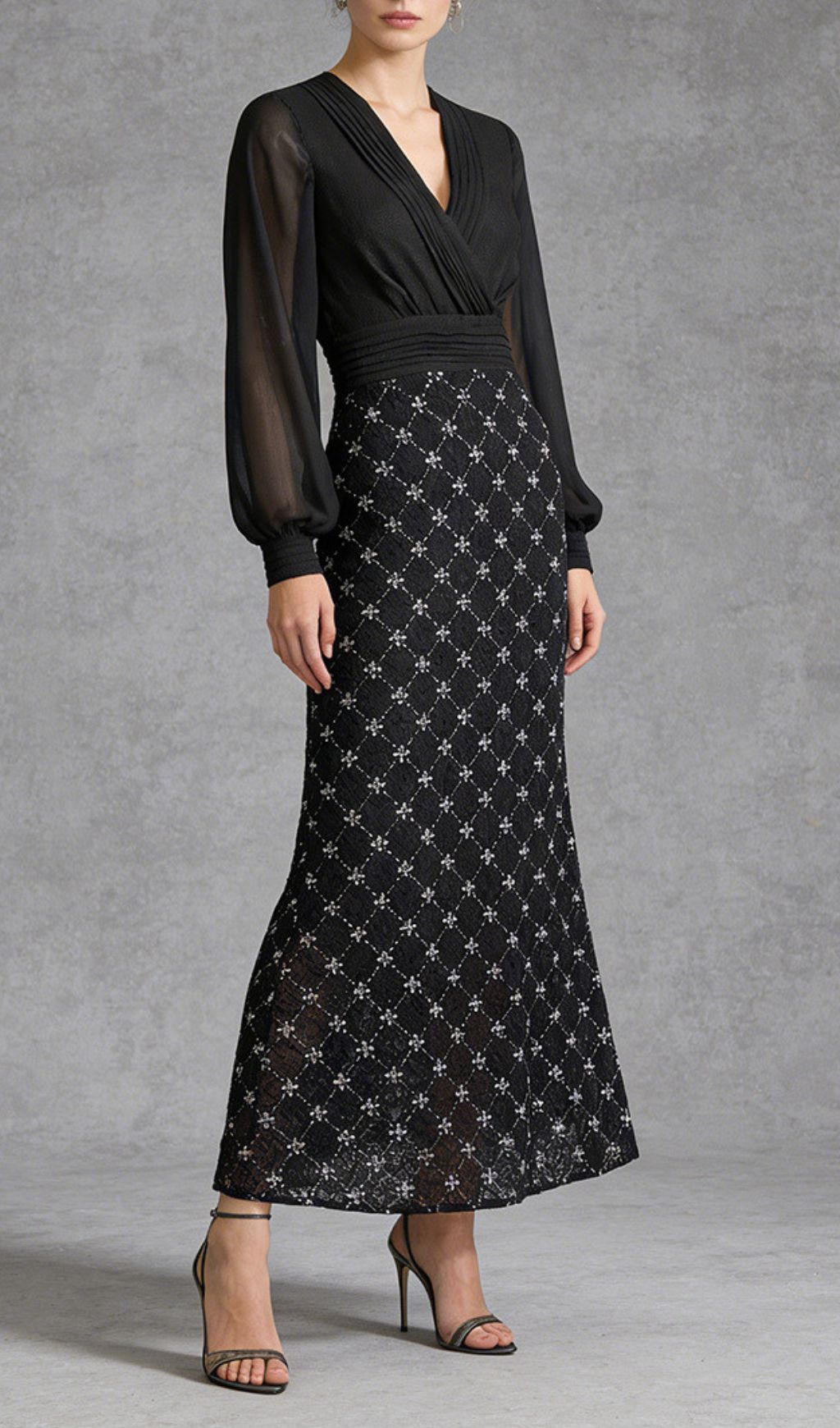 Fashionslee Women Kalonice Black Long Sleeve Diamante Maxi Dress