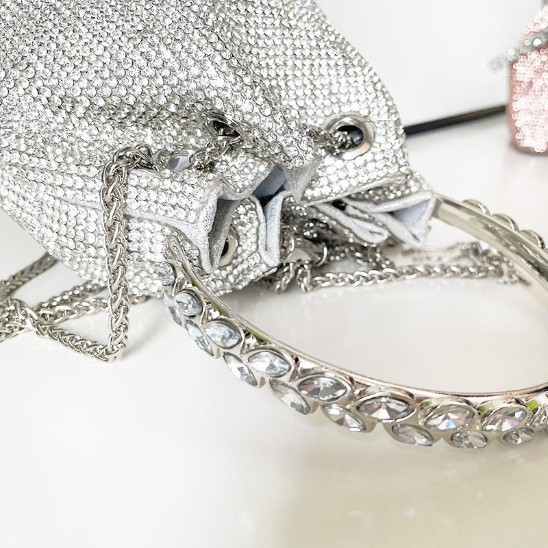 GLAM CRYSTAL BUCKET BAG IN SILVER - OWNCI