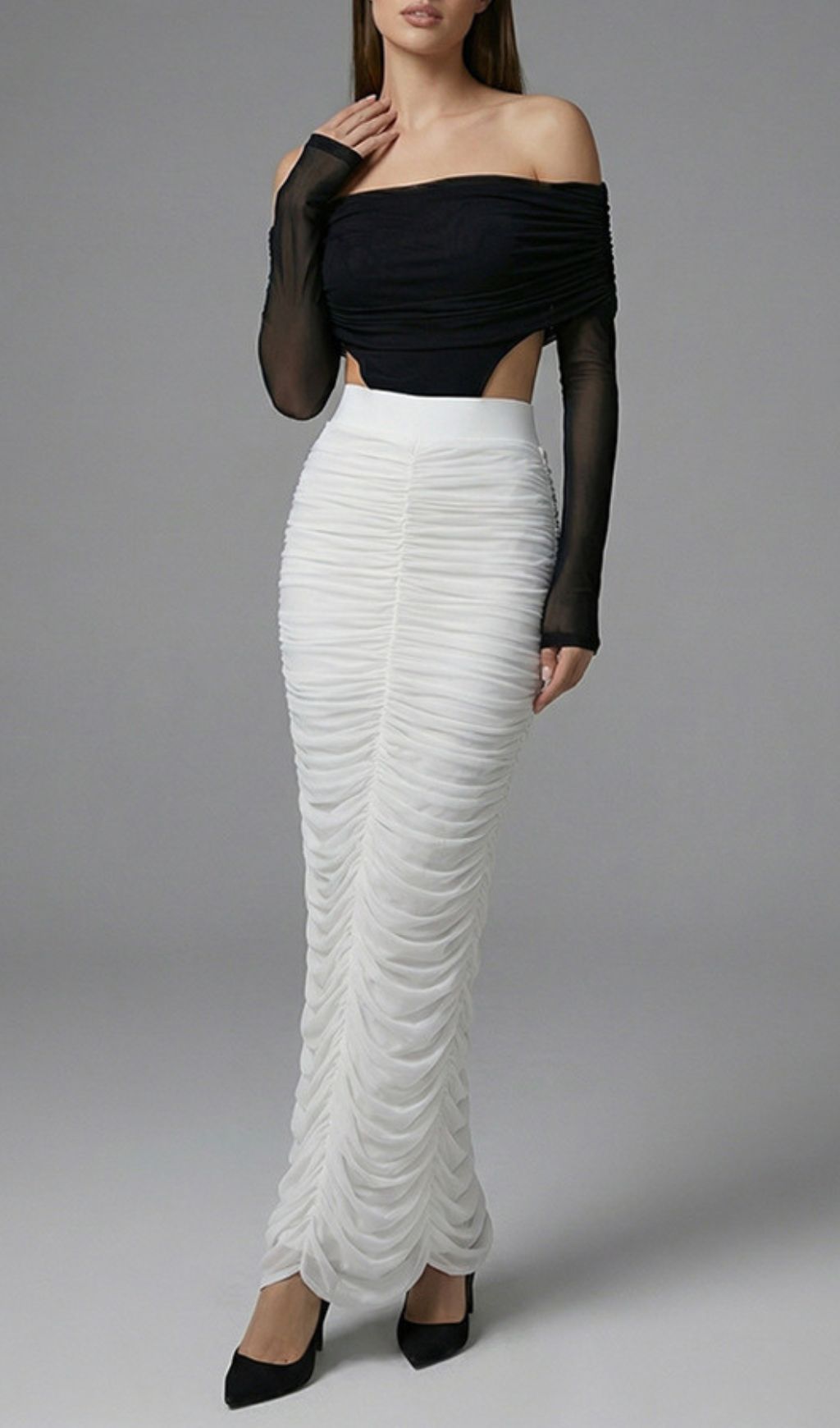 Fashionslee Women Joplin Long Sleeve Ruched Skirt Set