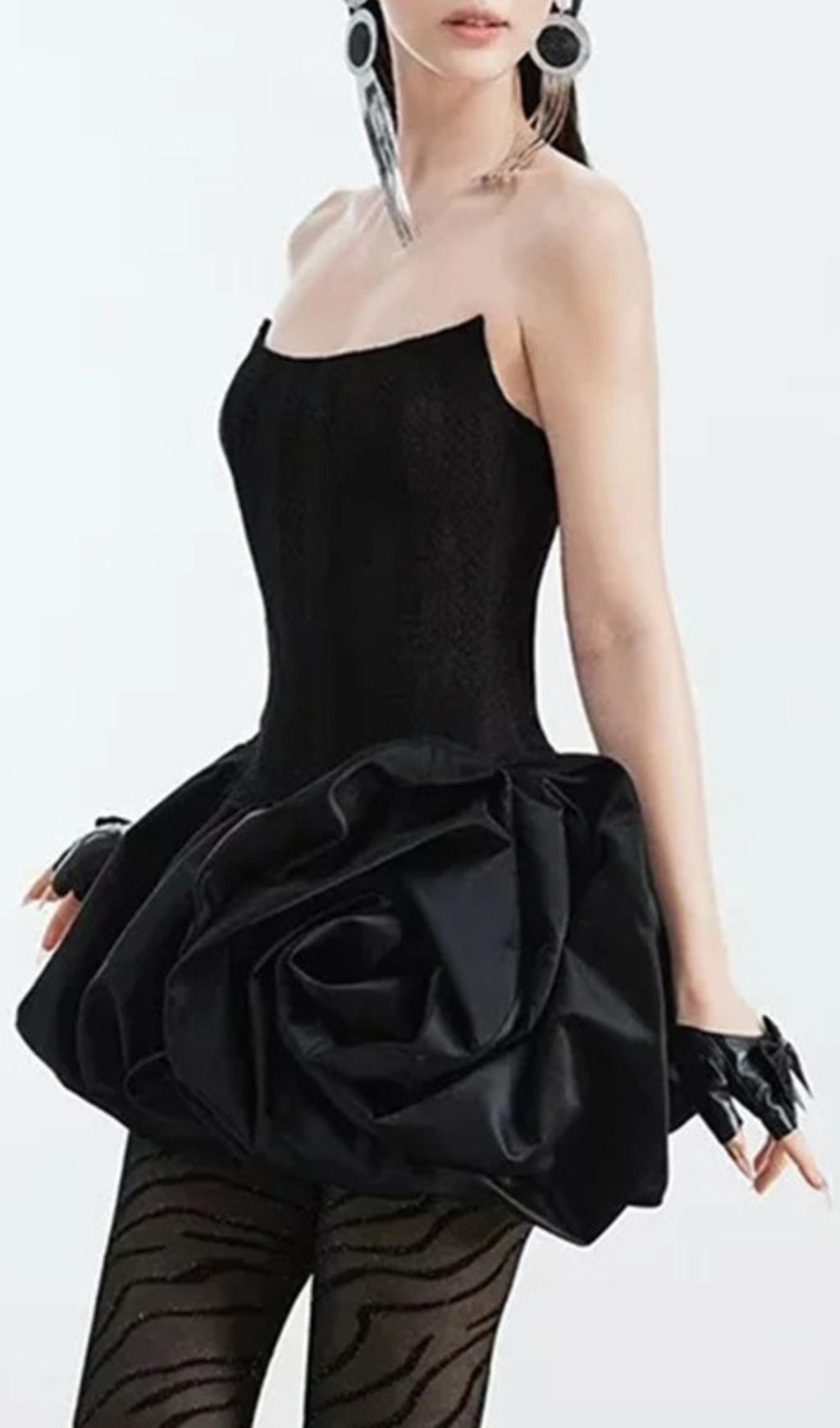 Fashionslee Women Irene Black Strapless Corset Flower Mini Dress