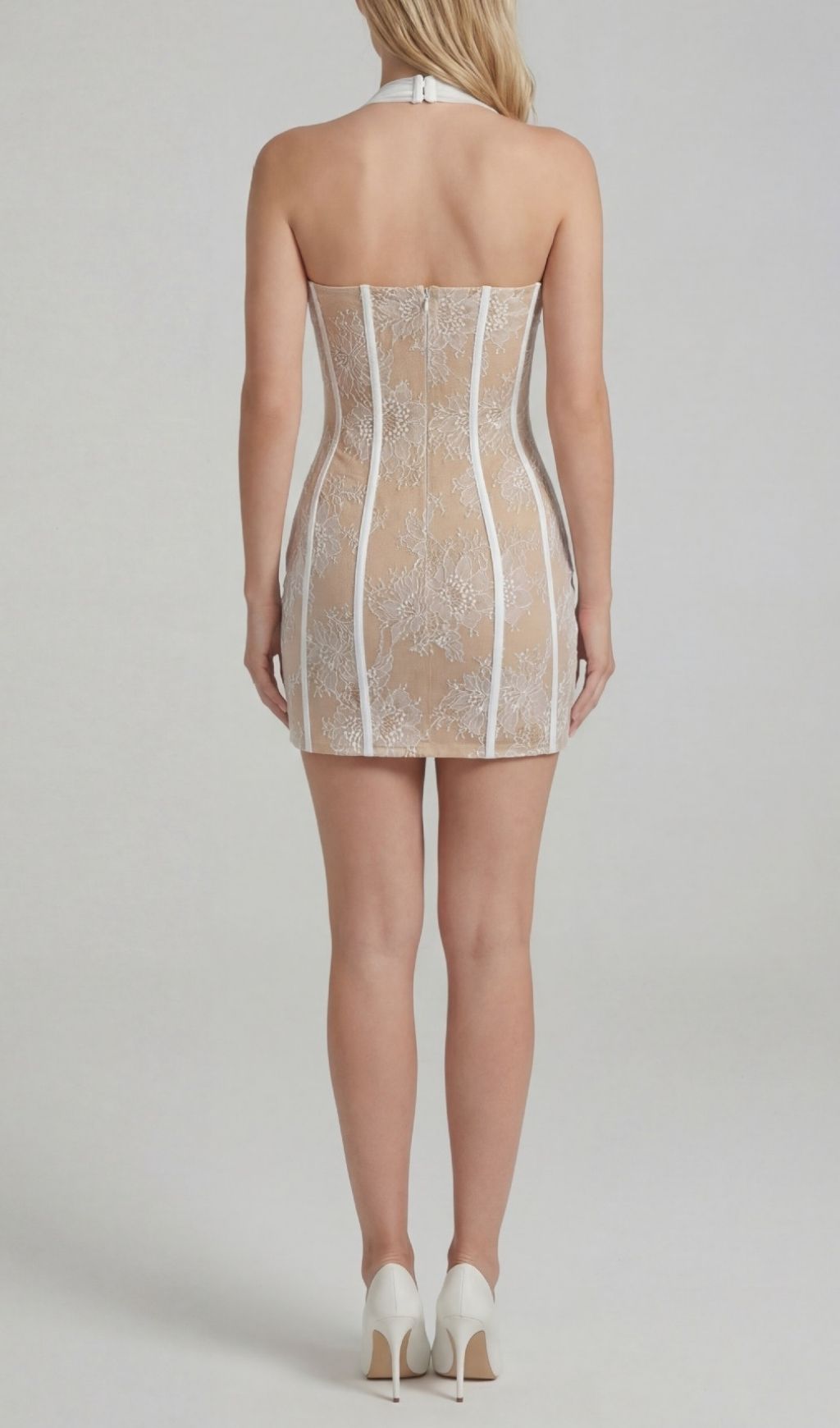 Fashionslee Women Kena White Halter Lace Corset Mini Dress