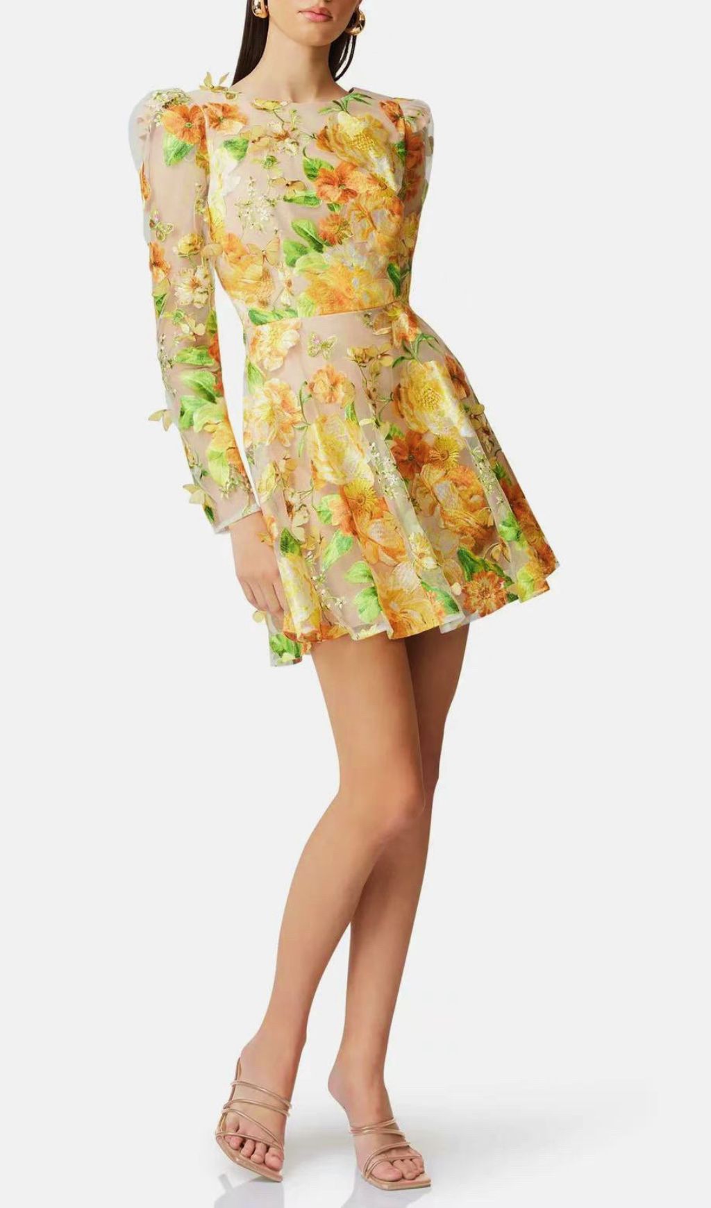 Fashionslee Women Empusa Yellow Flower Embroidery Mini Dress