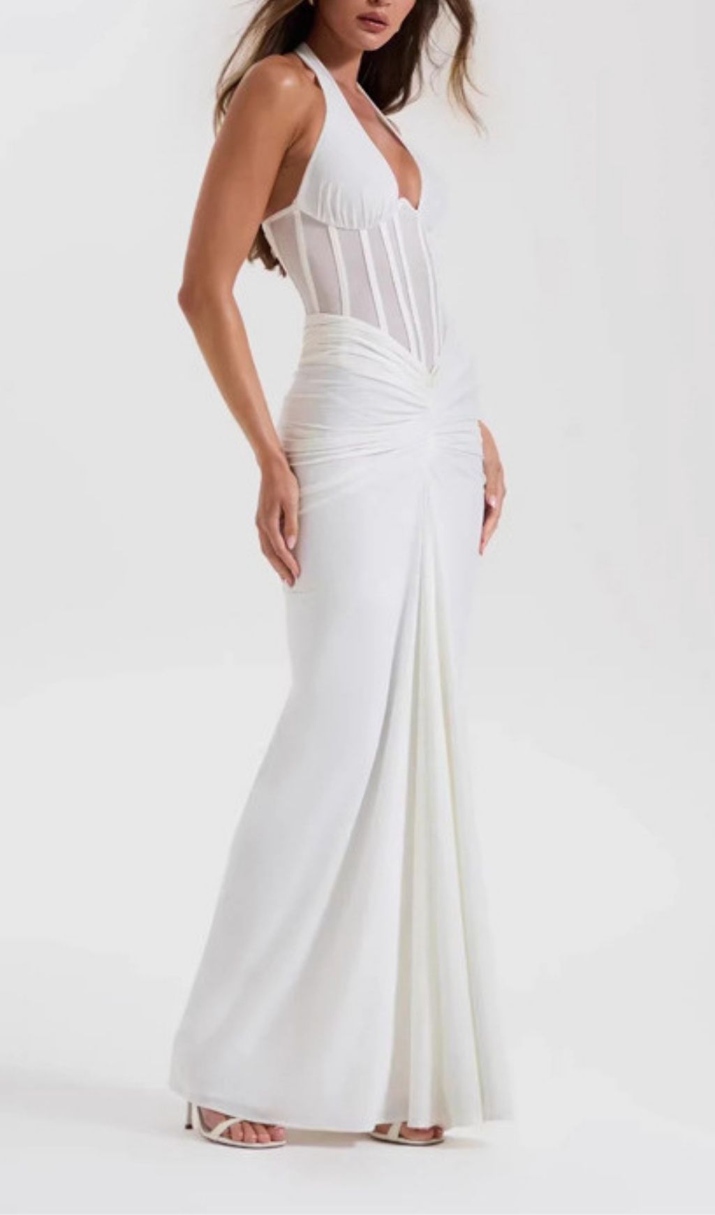 ff0729080c50d4da5e7dab40da463eaa.jpg Fashionslee Women Kezia White Halter Corset Ruched Maxi Dress