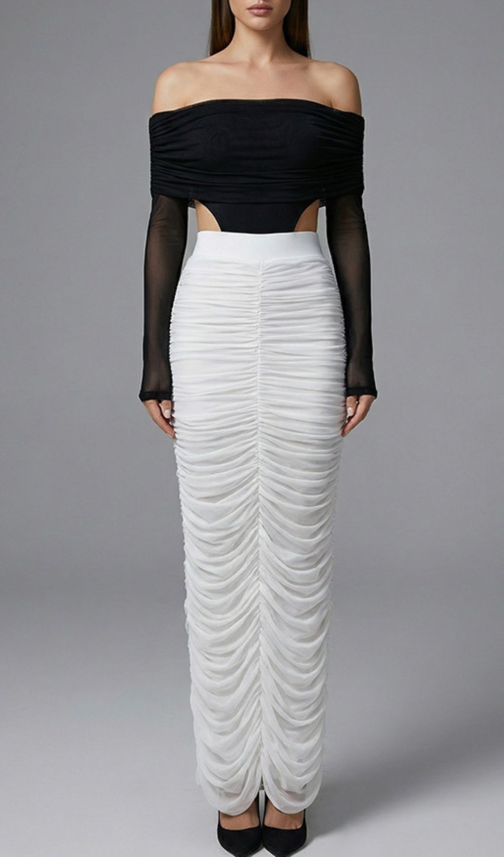 Fashionslee Women Joplin Long Sleeve Ruched Skirt Set
