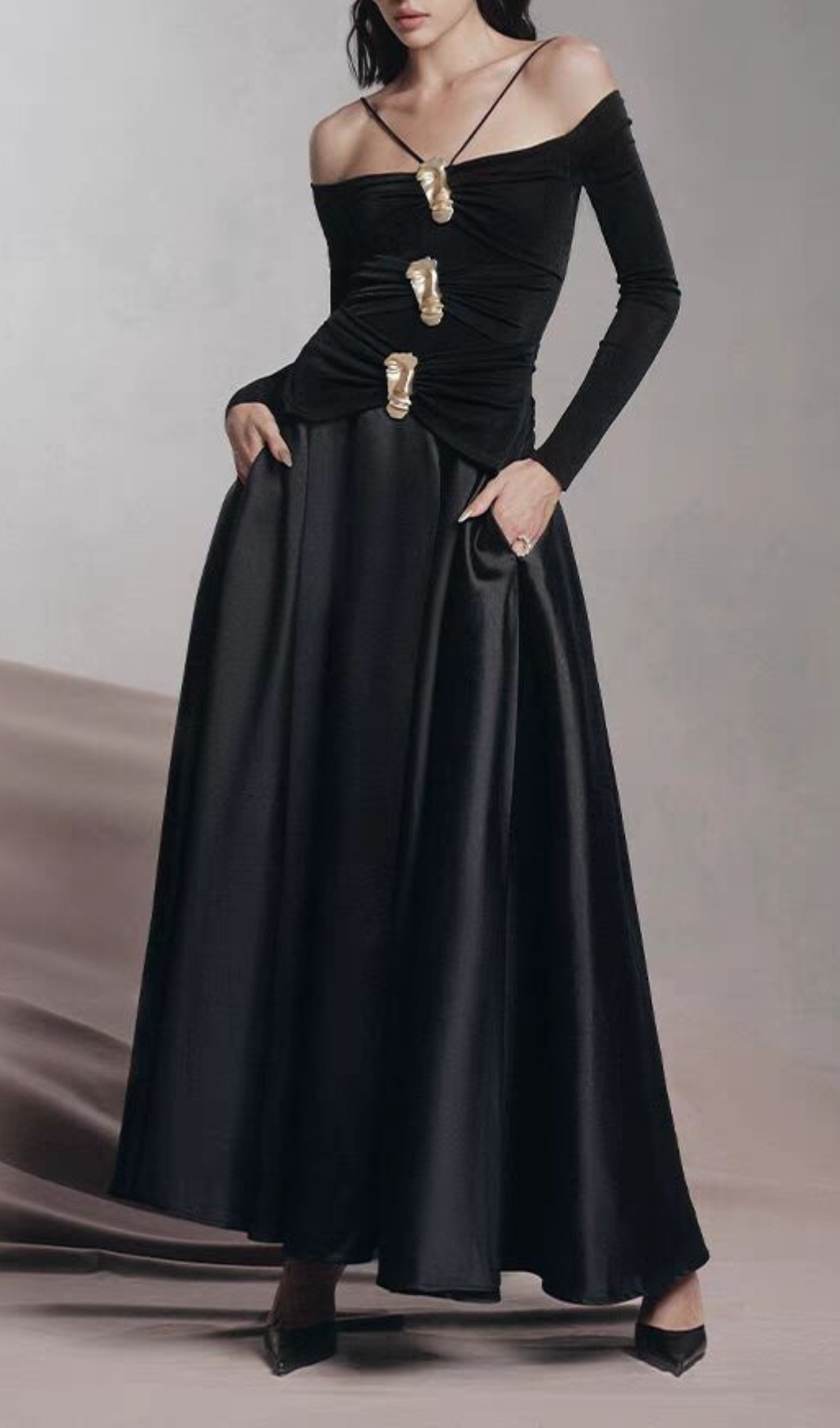 Fashionslee Women Cailin Long Sleeve Ruched Maxi Dress