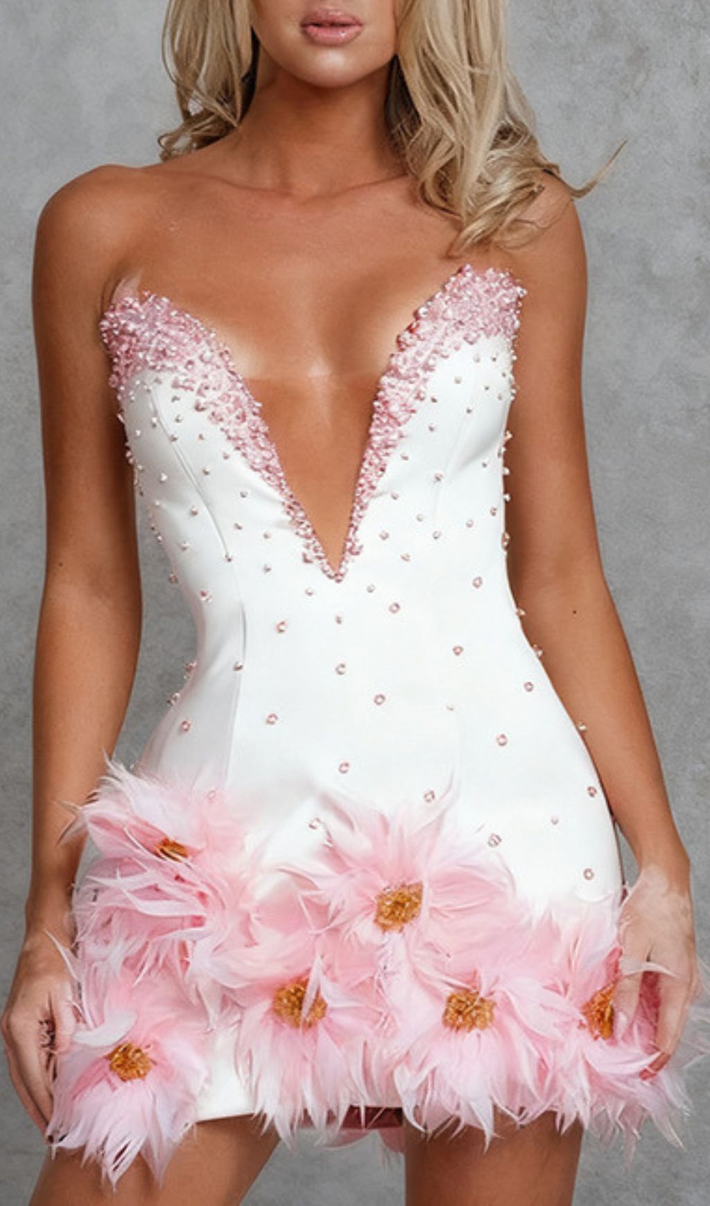 Fashionslee Women Hita Strapless Beaded Flower Bandage Mini Dress