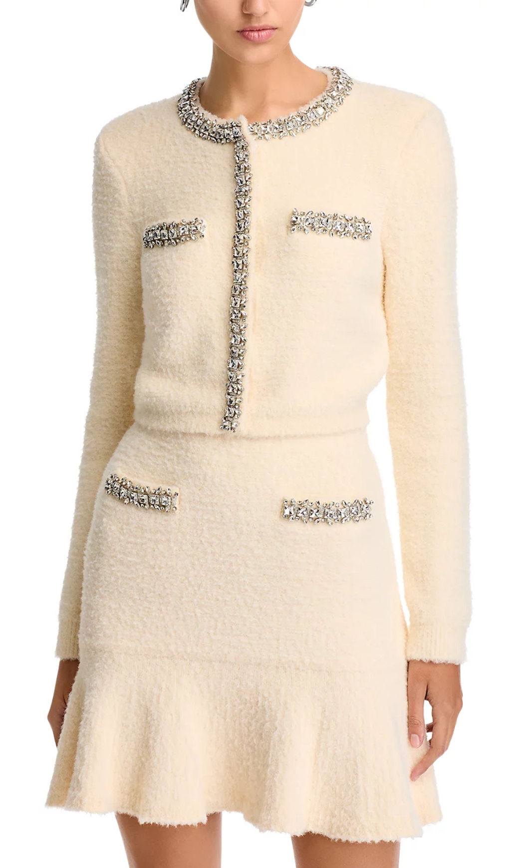 ffa7e9d7d3a7a0392ef383cb468037b9.jpg Fashionslee Women Cream Rhinestone Trim Knit Cardigan