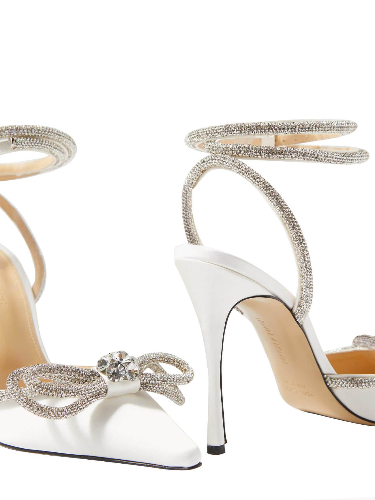 Fashionslee Women Bow Crystal Satin Heels In White