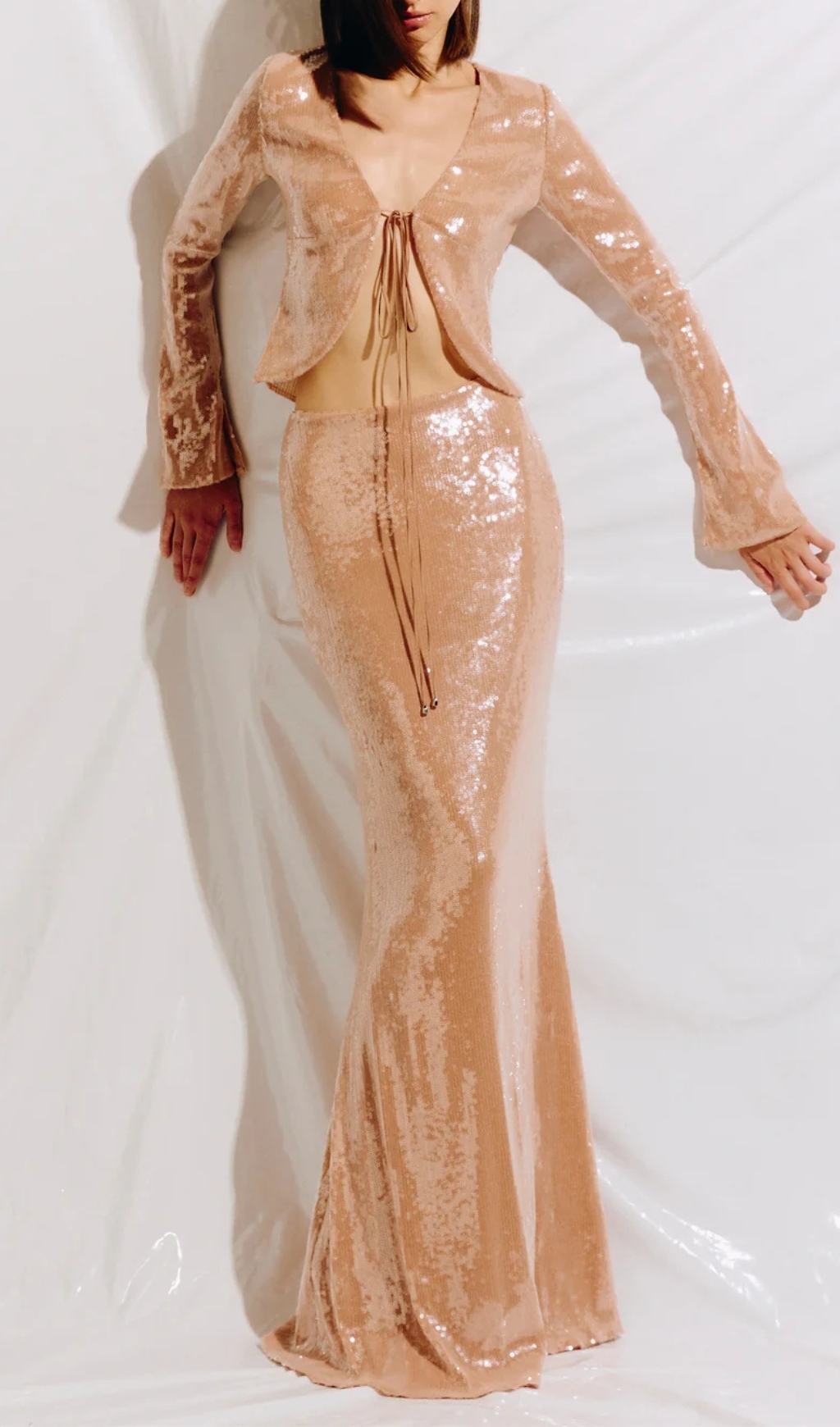 Fashionslee Women Emme Beige Sequin Skirt Set