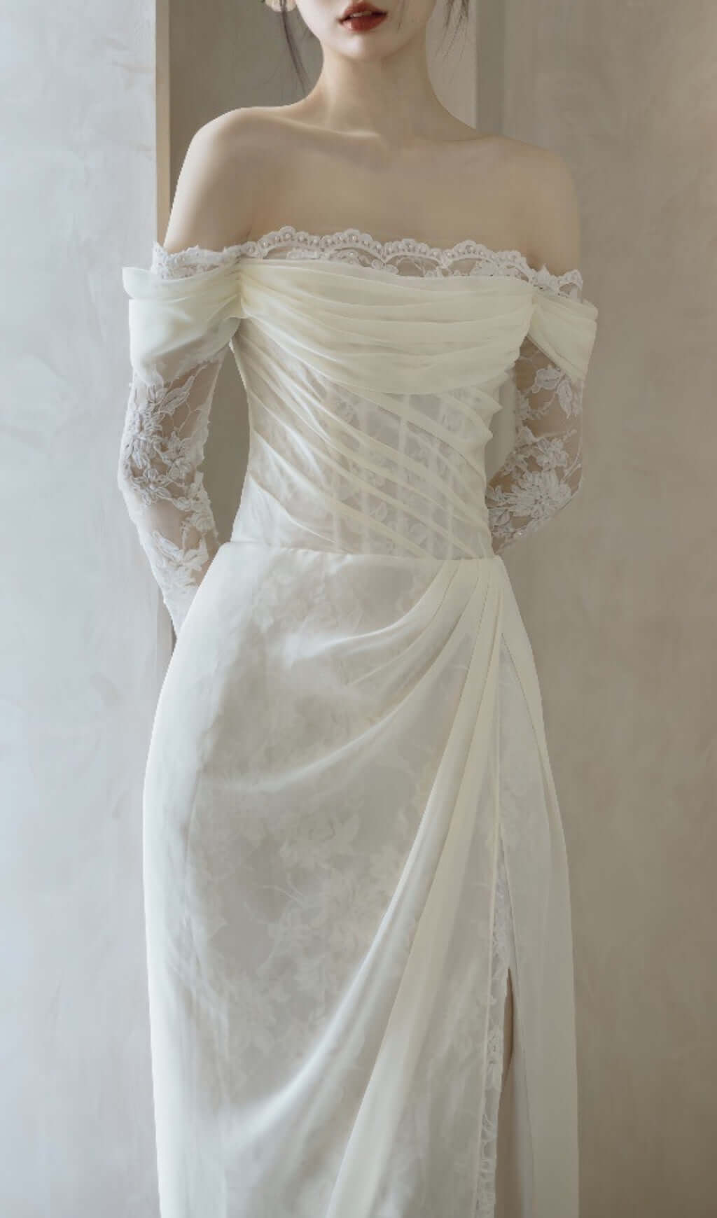 Fashionslee Women Avielle Mesh One Shoulder Wedding Dress