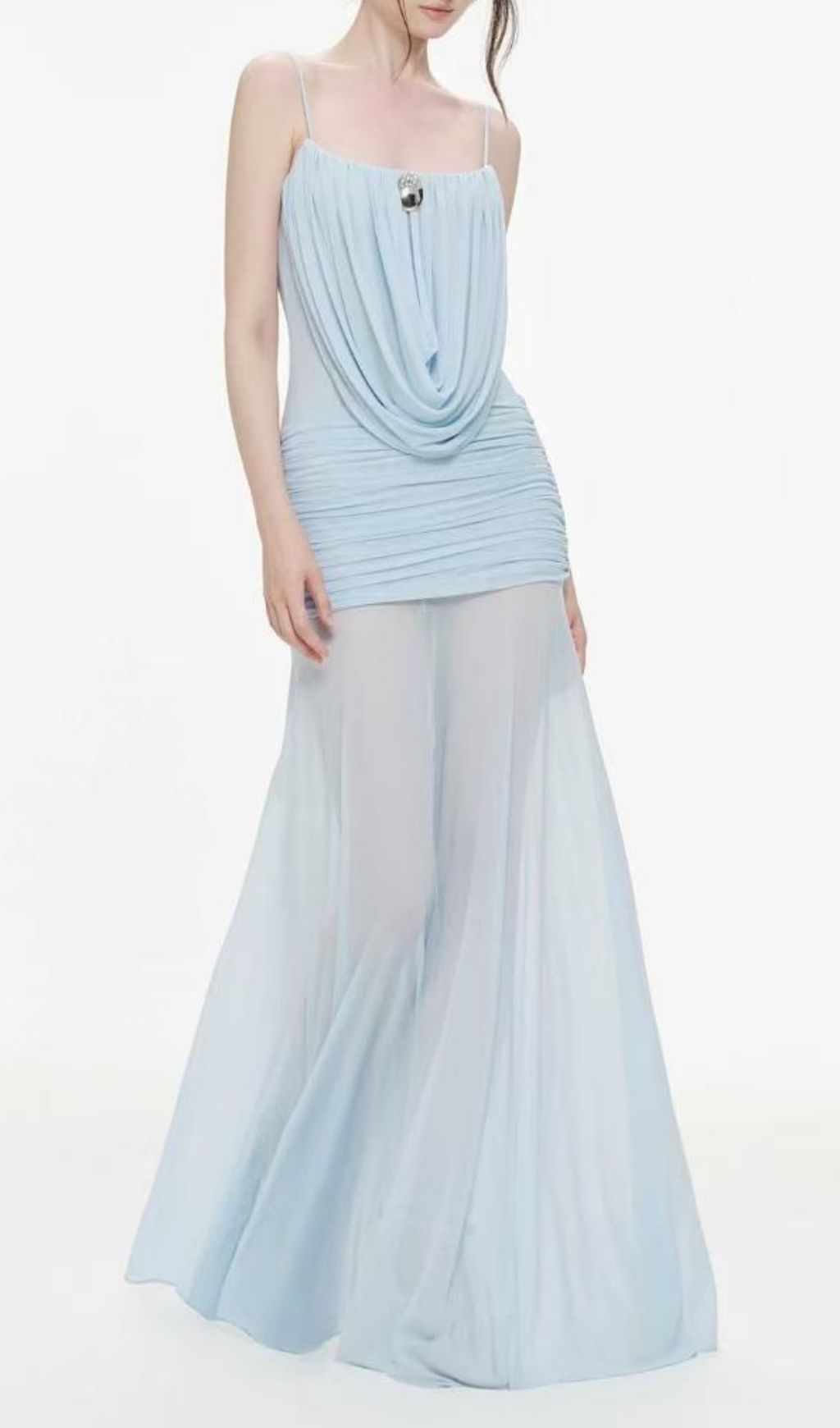 Fashionslee Women Lapis Blue Strappy Draped Maxi Dress