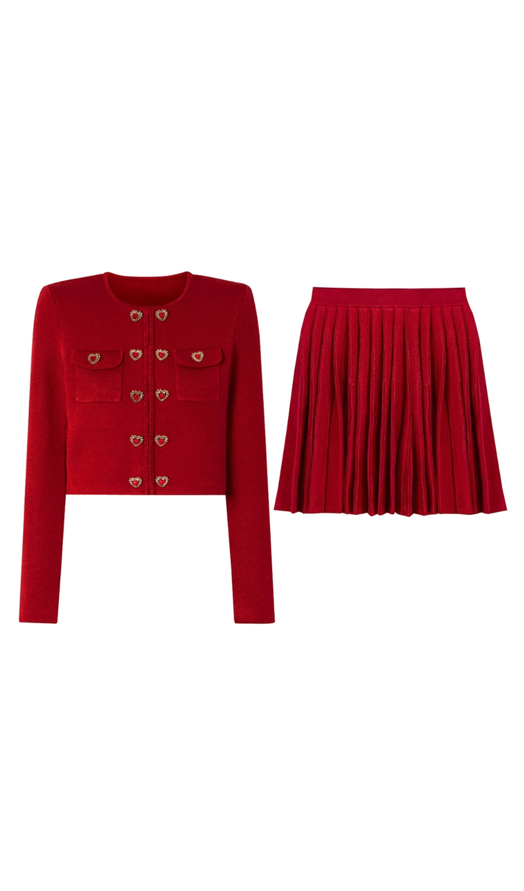 Fashionslee Women Clia Heart Button Pleated Skirt Set