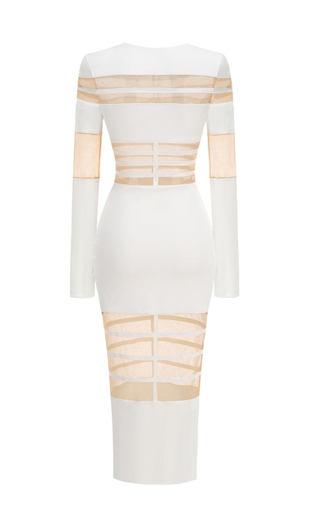 Fashionslee Women Banan Long Sleeve Mesh Bodycon Midi Dress