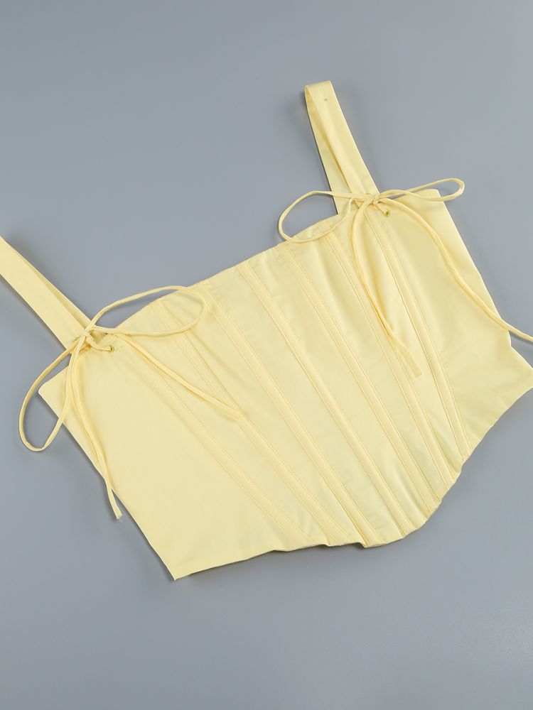 Fashionslee Women Avariella Yellow Corset Midi Dress Set