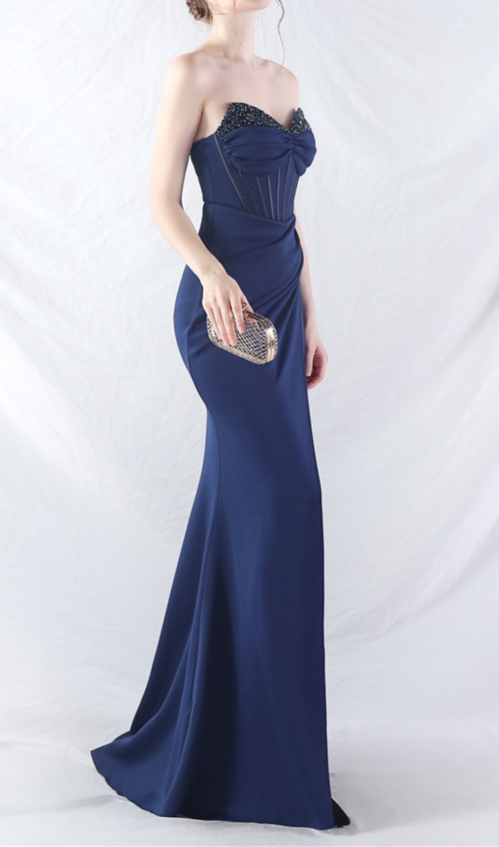 Fashionslee Women Chizue Navy Strapless Corset Split Maxi Dress