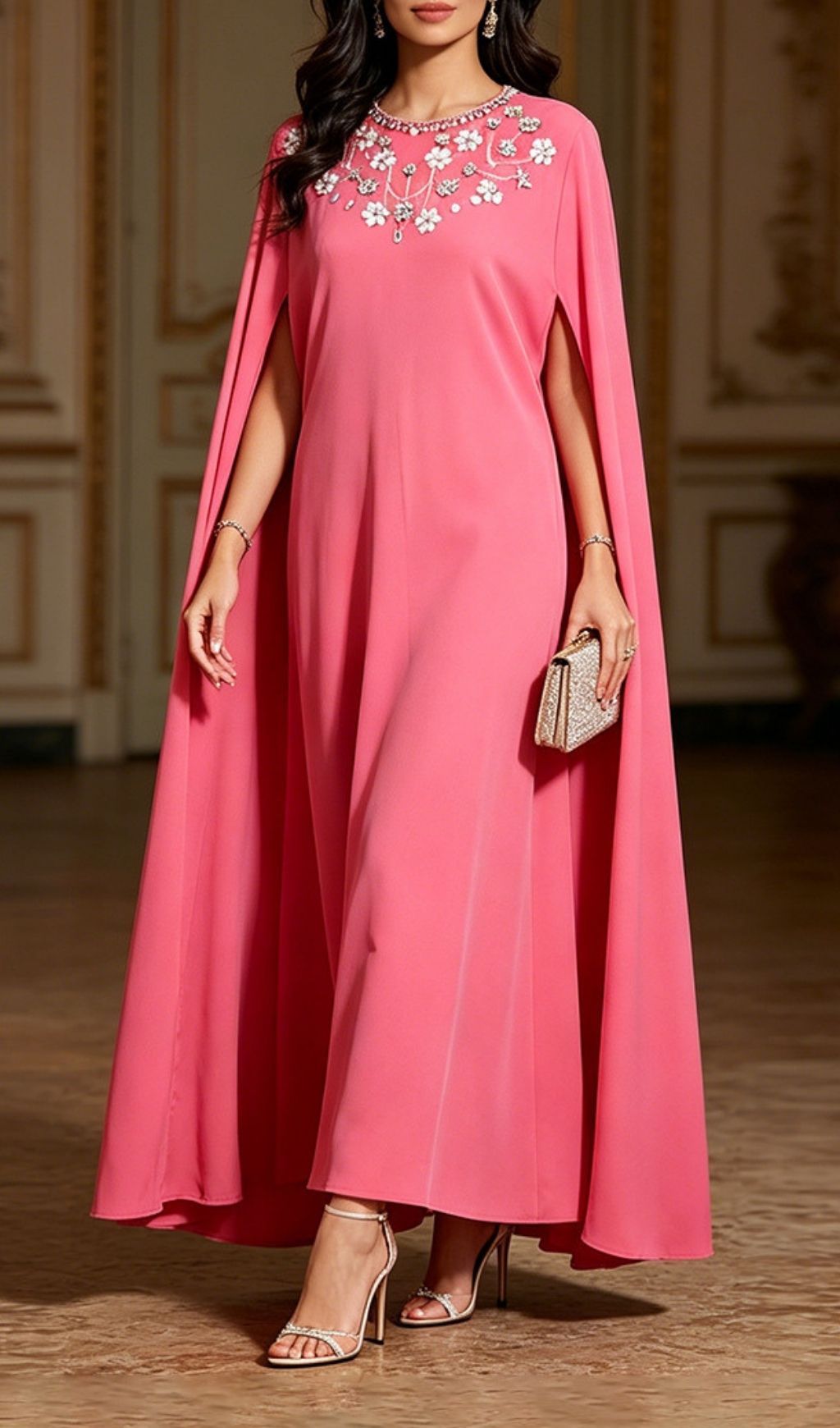 Fashionslee Women Ladee Pink Diamante Maxi Dress