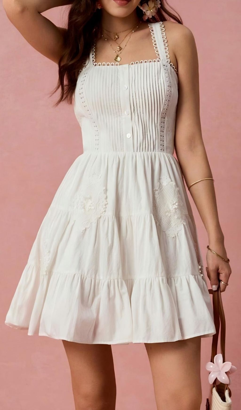 034082313dbd78f3ea86061bd861e223.jpg Fashionslee Women Landy White Pleated Mini Dress