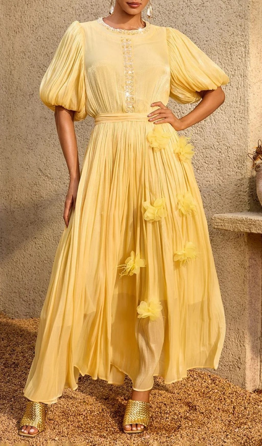 0588db58b6b47f5c022fdcafd1312f5e.jpg Fashionslee Women Istralion Puff Sleeve Flower Sequin Maxi Dress