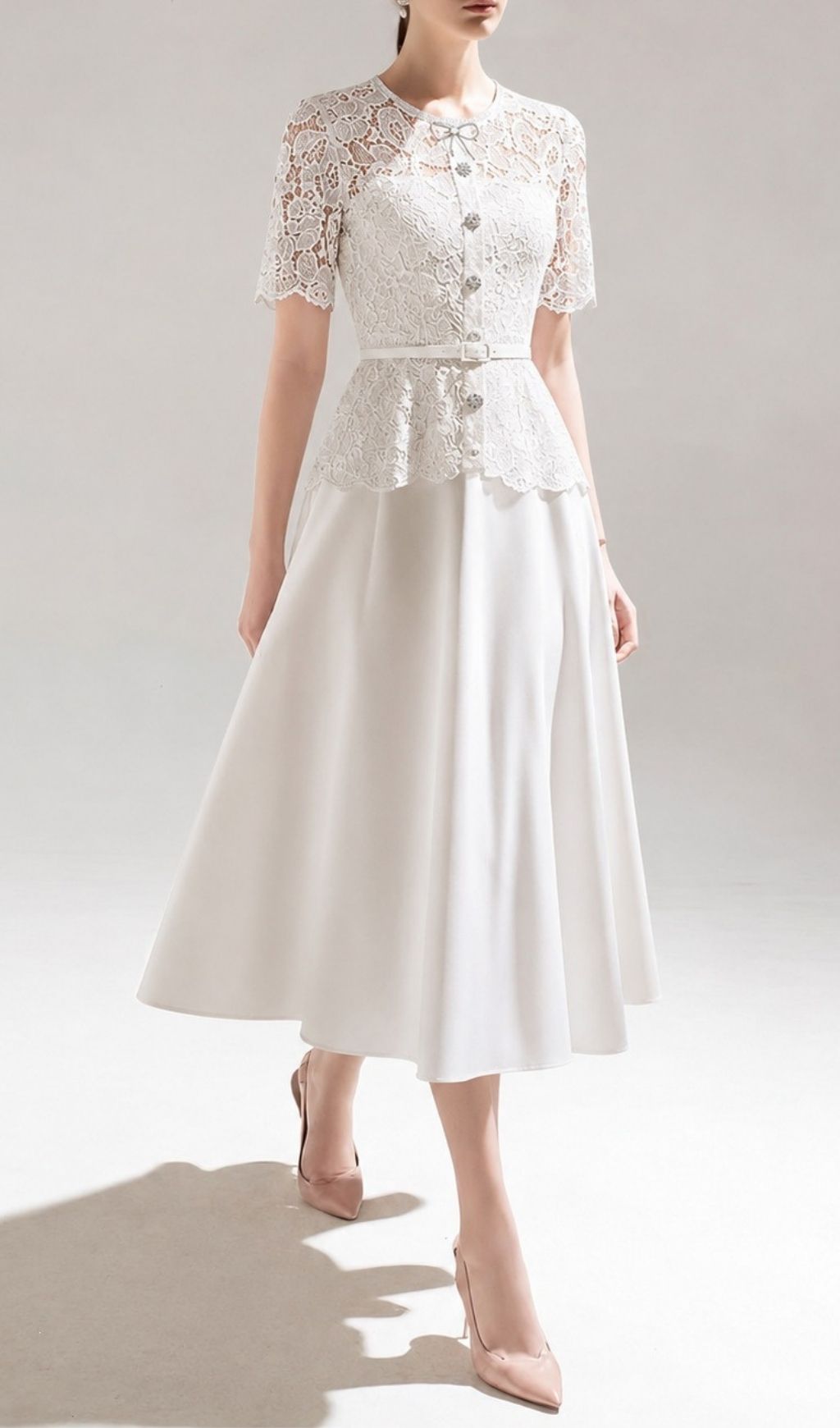 Fashionslee Women Lashunay Lace Belt Midi Dress