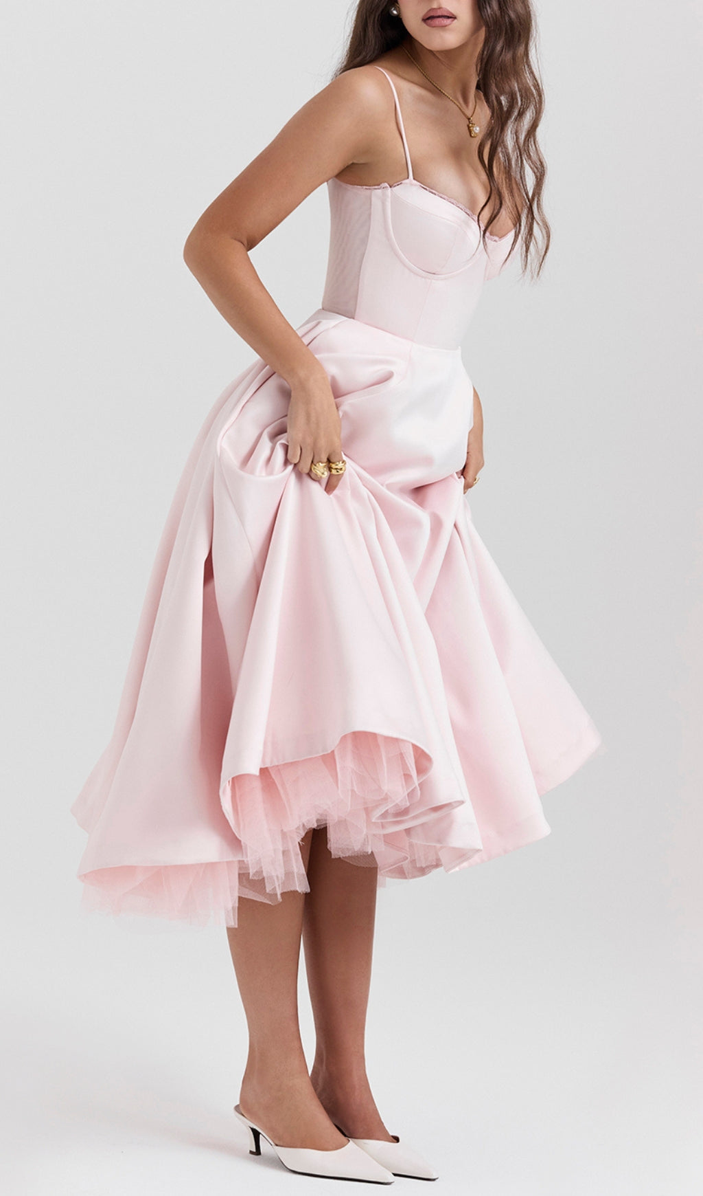 06f723140b2f9de30ce9985ad5e7b111.jpeg Fashionslee Women Alodia Pink Mesh Hem Midi Dress