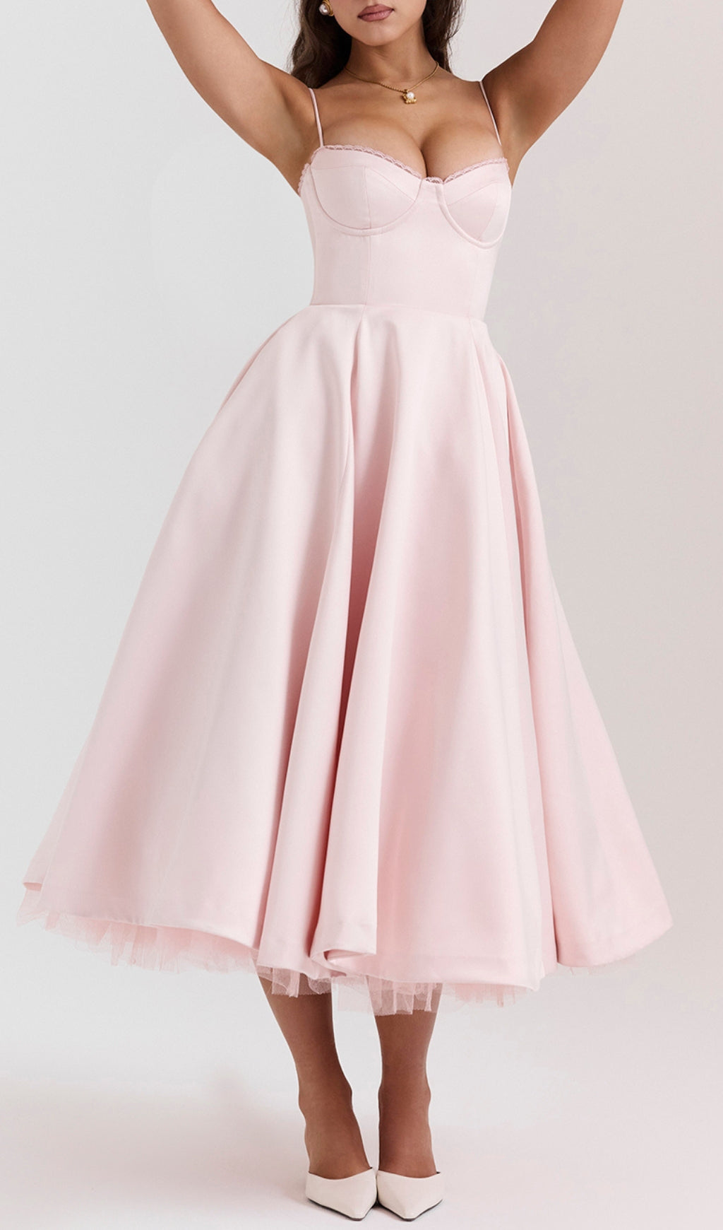 0737e7ccd073a28046d5a7a489dfb0cd.jpeg Fashionslee Women Alodia Pink Mesh Hem Midi Dress