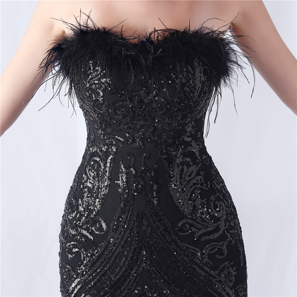 07d28a101d55e4ebc3c930132244288e.jpg Fashionslee Women Choire Black Sequin Feather Maxi Dress