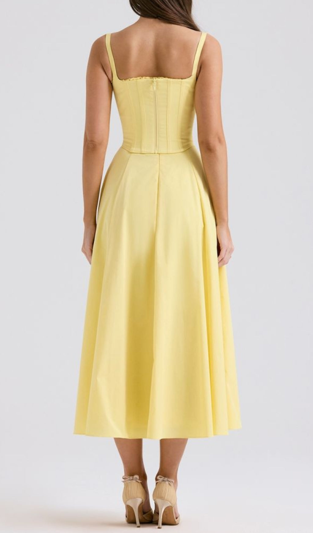 Fashionslee Women Avariella Yellow Corset Midi Dress Set