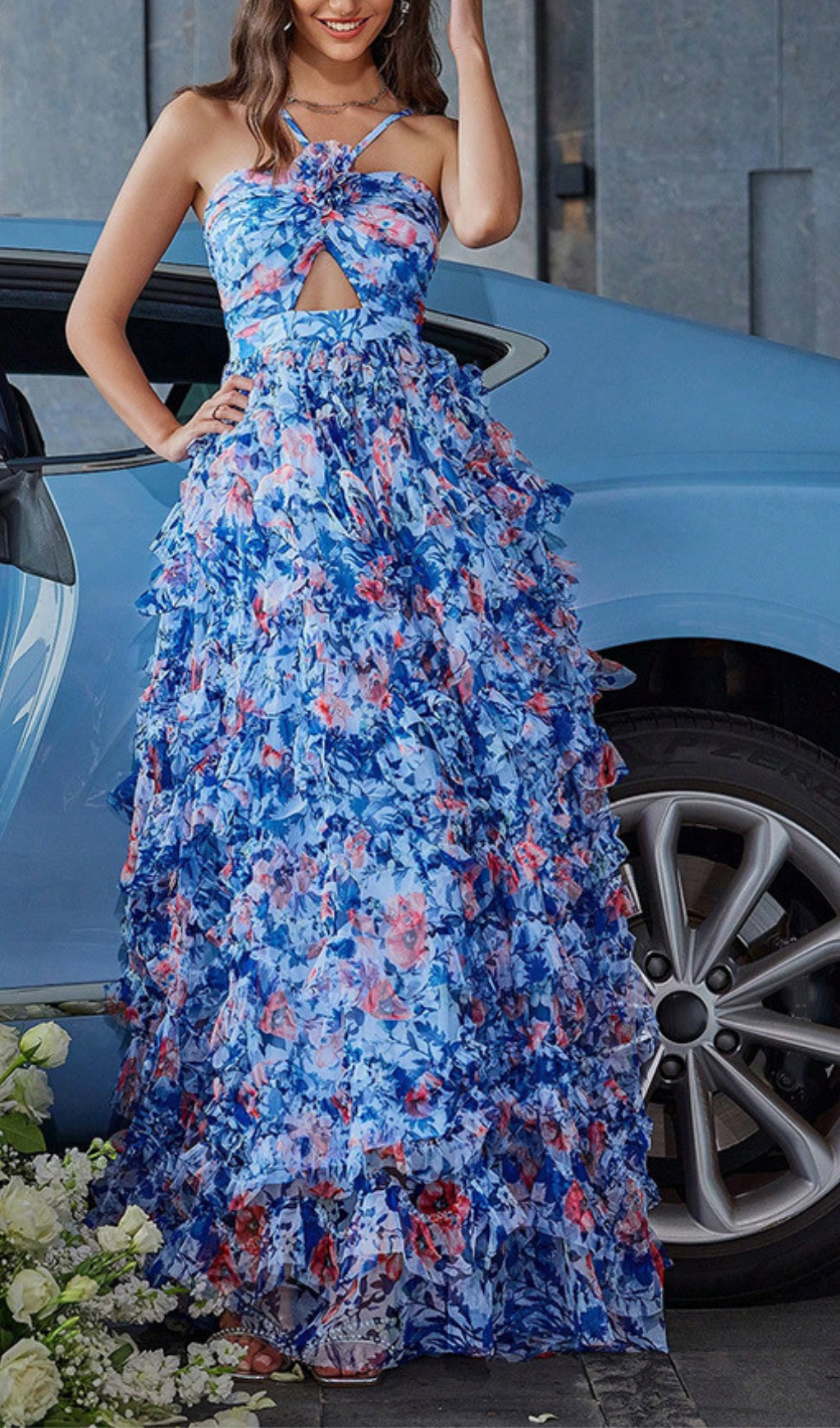 Fashionslee Women Amalya Blue Floral Maxi Dress