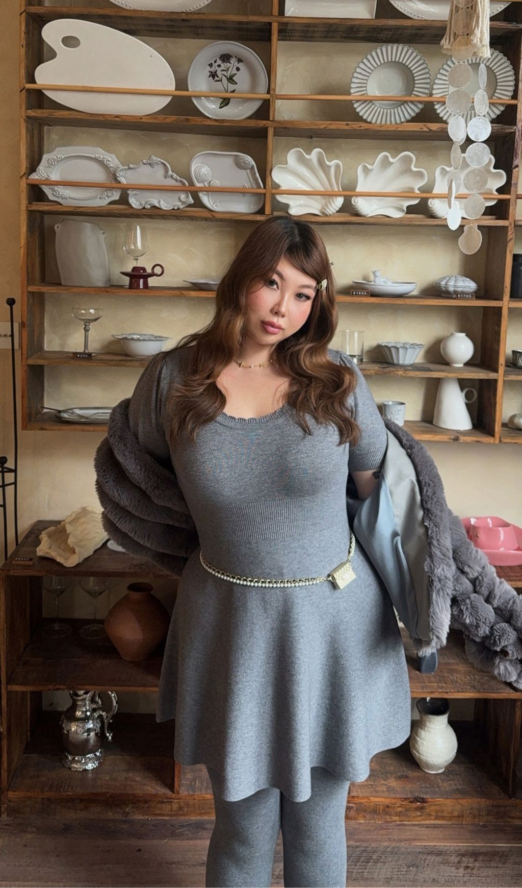 Fashionslee Women Lael Grey Knit Plus Size Mini Dress