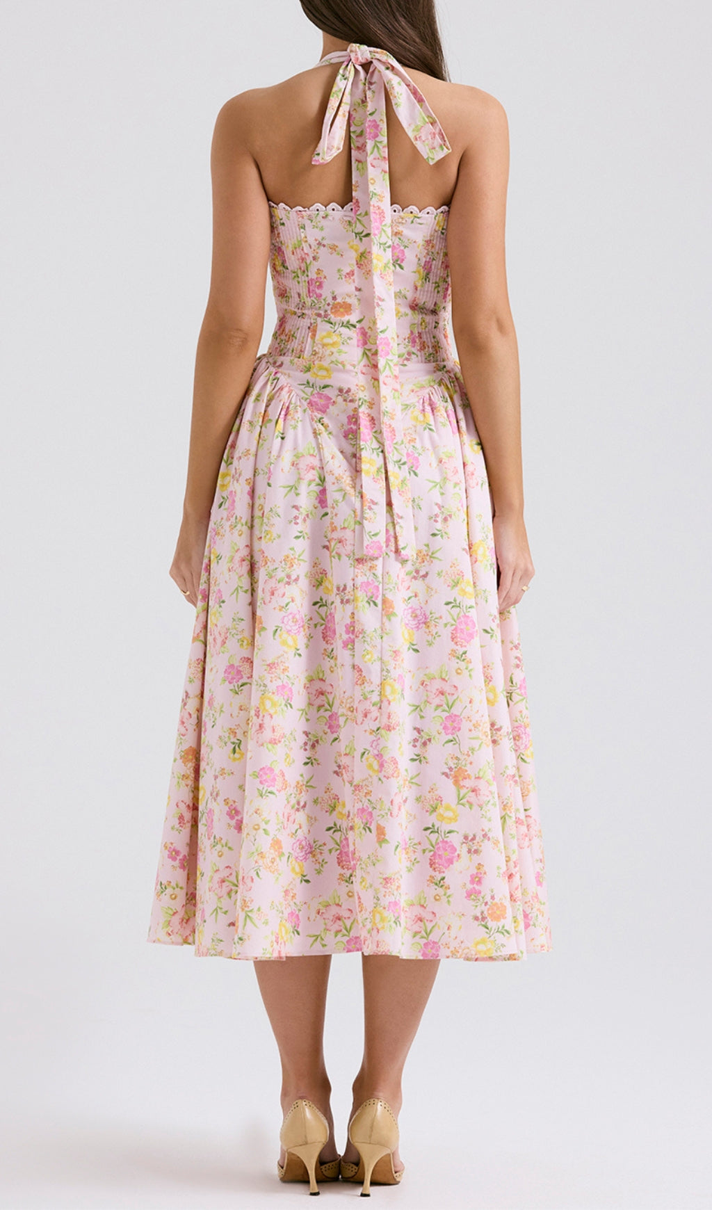 Fashionslee Women Allegro Pink Floral Midi Dress