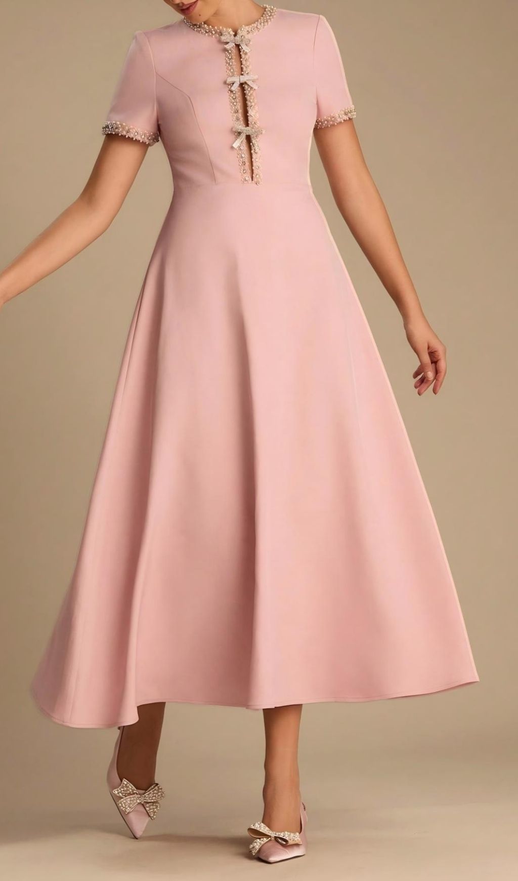 0a68493e6b566e5584c38b9dcab951b6.jpg Fashionslee Women Laney Pink Bow Embellished Midi Dress