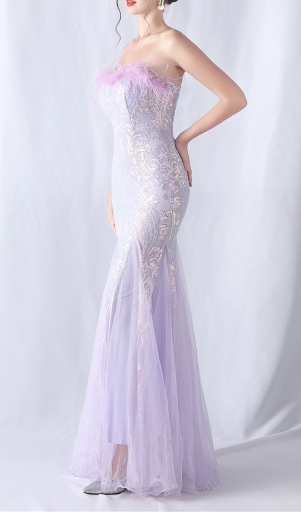 0ac01adc844eb10e1dd49bdb7068438f.jpg Fashionslee Women Choire Purple Sequin Feather Maxi Dress