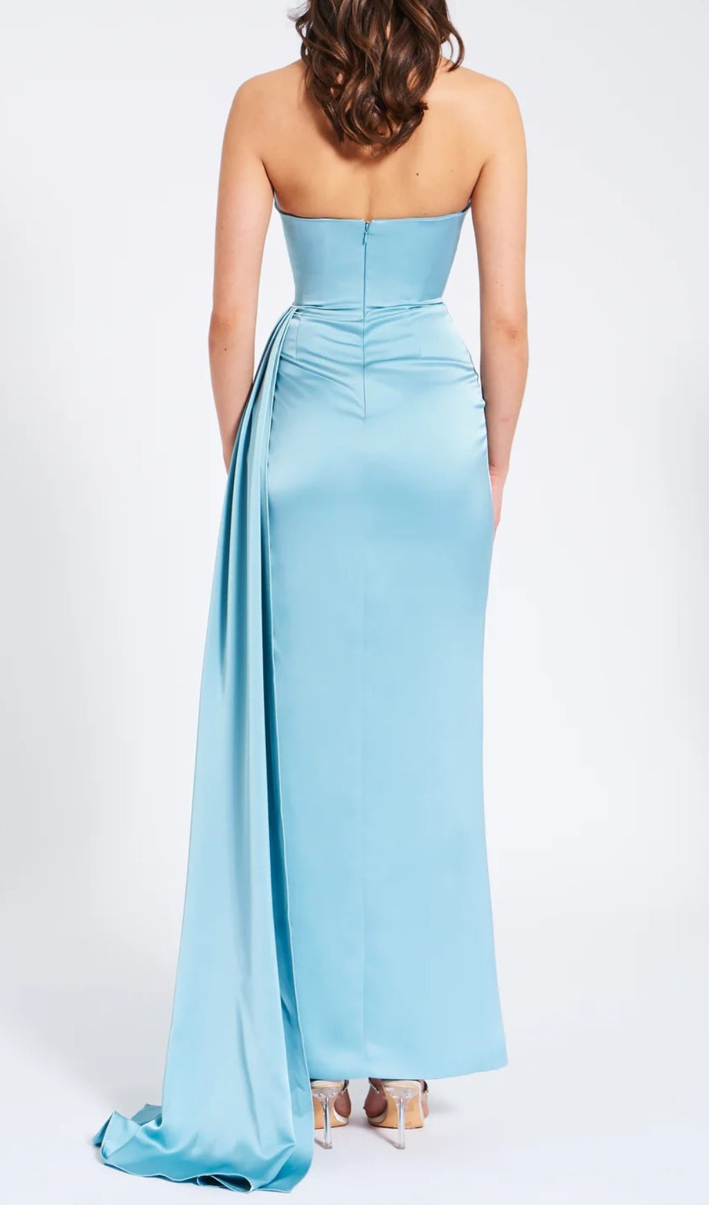 Fashionslee Women Aile Blue Satin Crystal Embellished Gown