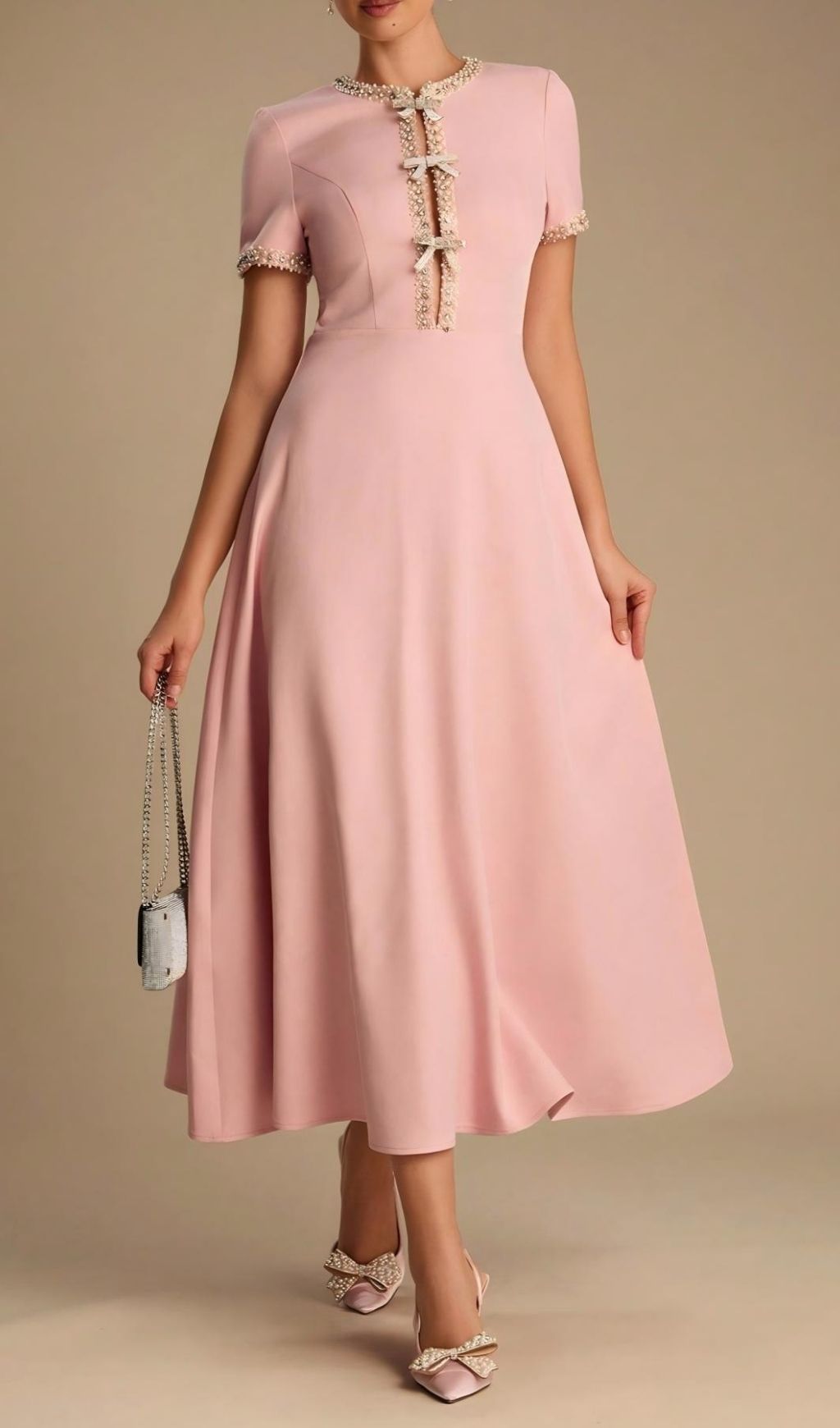 0b413d691f4ed9b5d8b9afd8d735ae6e.jpg Fashionslee Women Laney Pink Bow Embellished Midi Dress