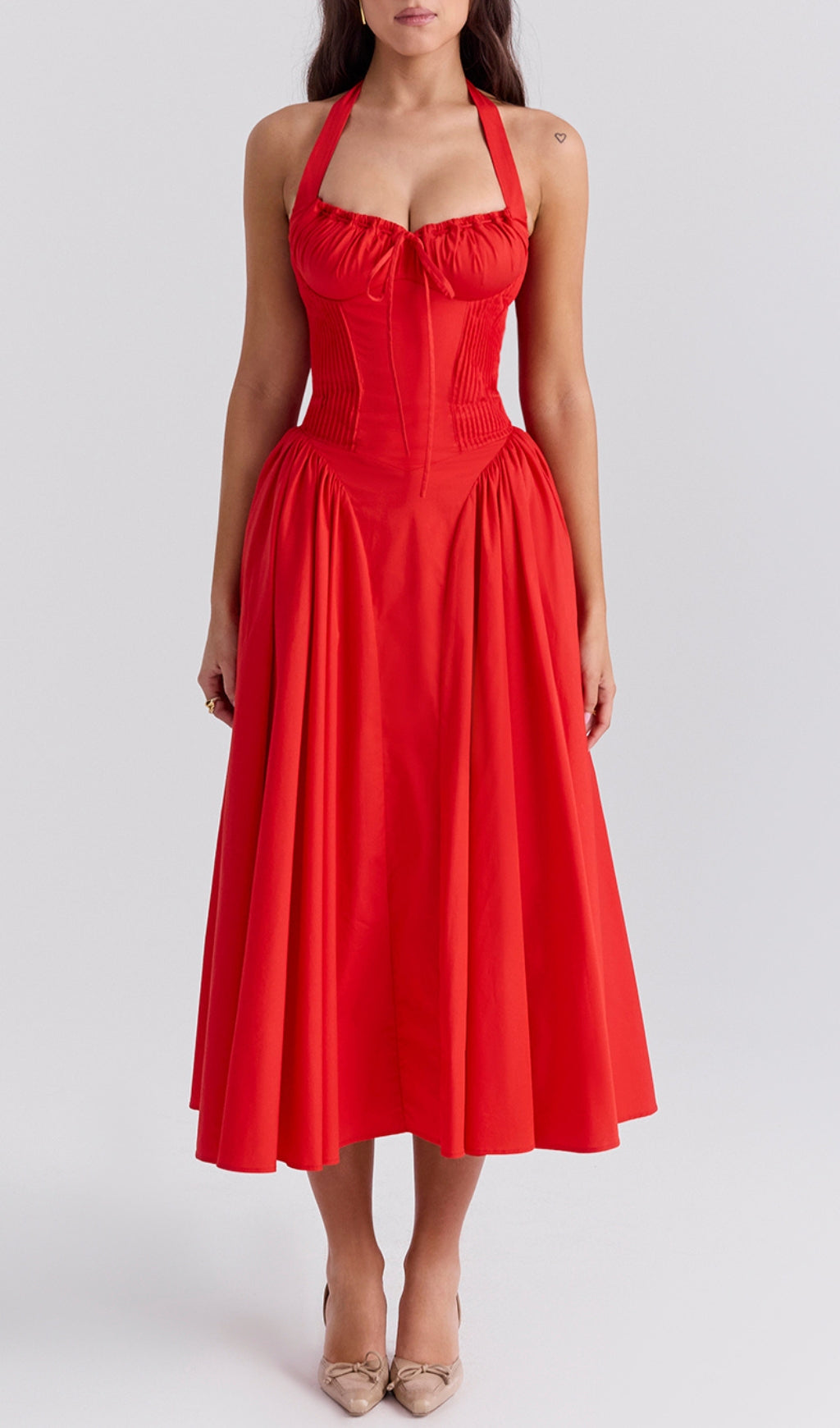 Fashionslee Women Ashleen Red Halter Midi Dress