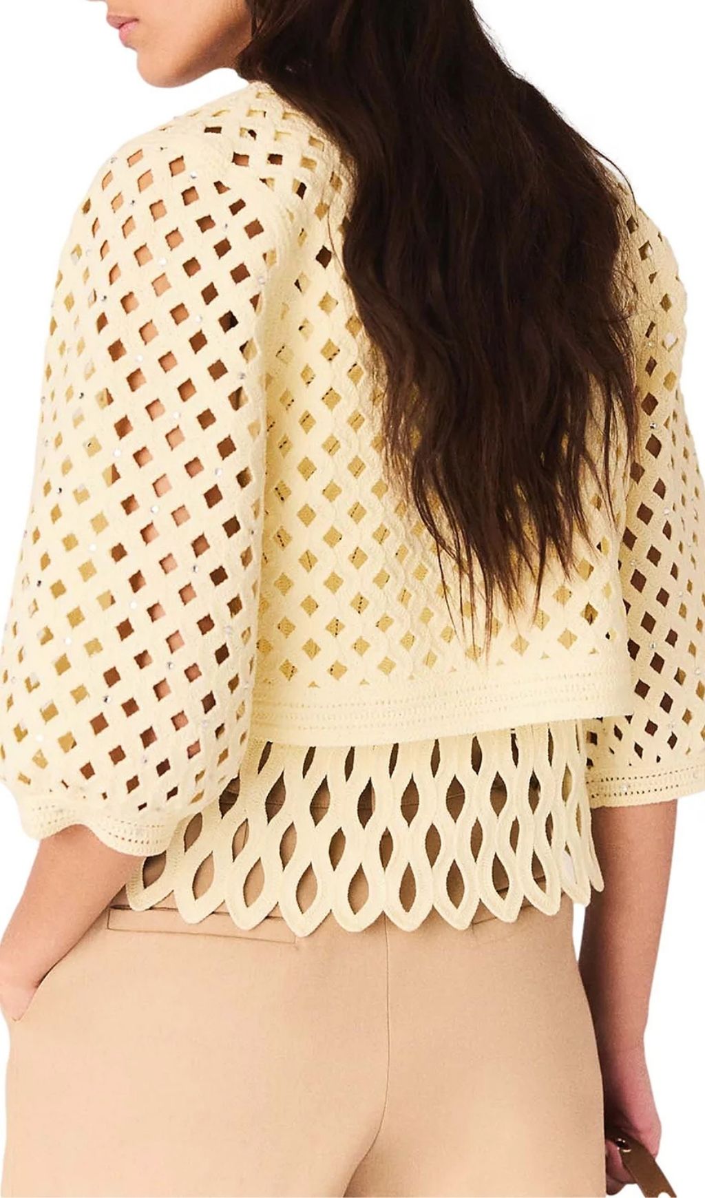 Fashionslee Women Rhinestone Crochet Cardigan