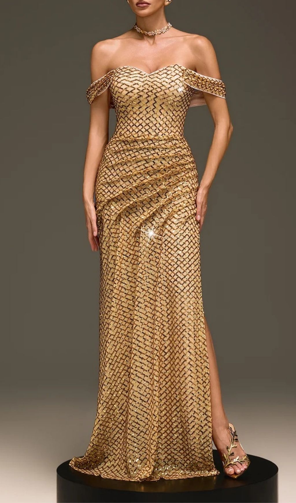 0ef349b21c94e8d5943e88a64cd51171.jpg Fashionslee Women Glein Off Shoulder Sequin Split Maxi Dress