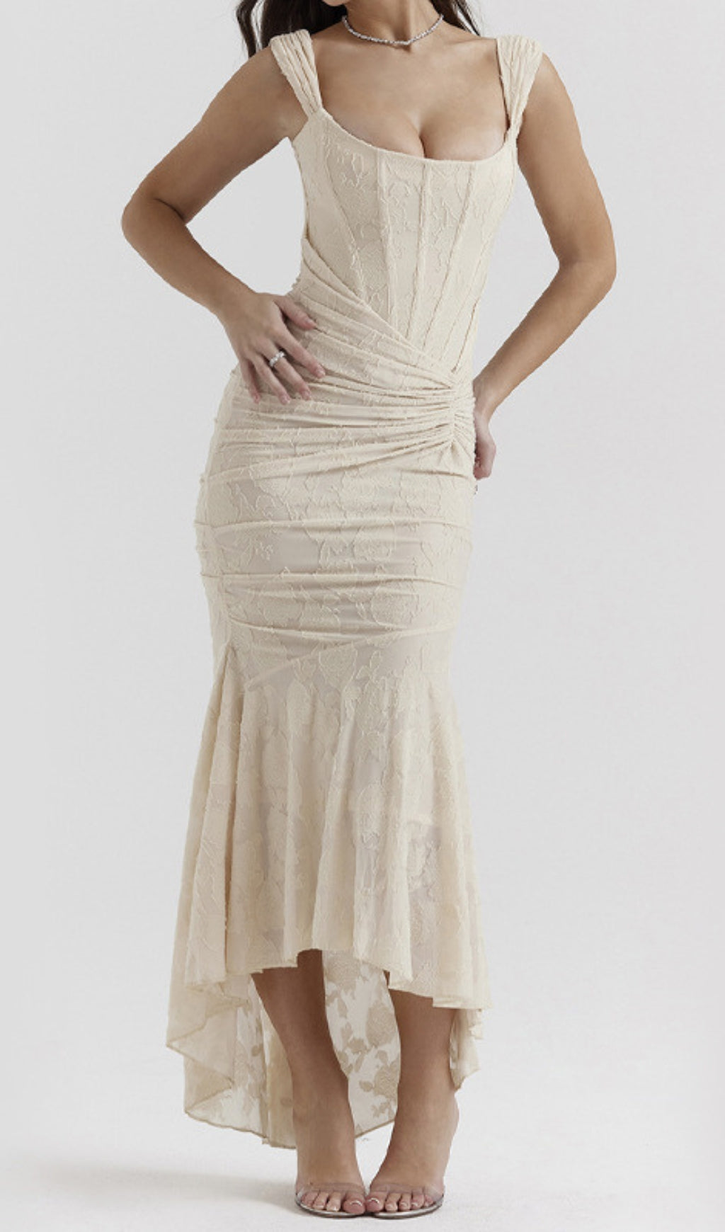 Fashionslee Women Anaëlle Cream Floral Corset Maxi Dress