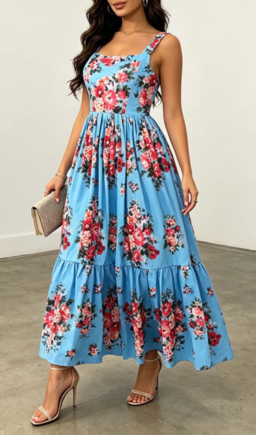 Fashionslee Women Latif Strappy Floral Midi Dress