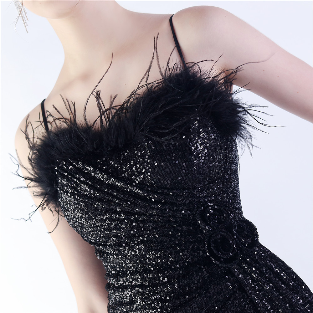 116646bc8ce58cdb9764c82fc0a9a119.jpg Fashionslee Women Chroma Black Sequin Flower Feather Maxi Dress