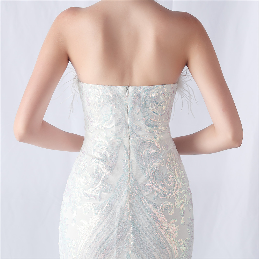 TRENDING WHITE SEQUIN FEATHER MAXI DRESS - OWNCI TRENDING WHITE SEQUIN FEATHER MAXI DRESS - OWNCI