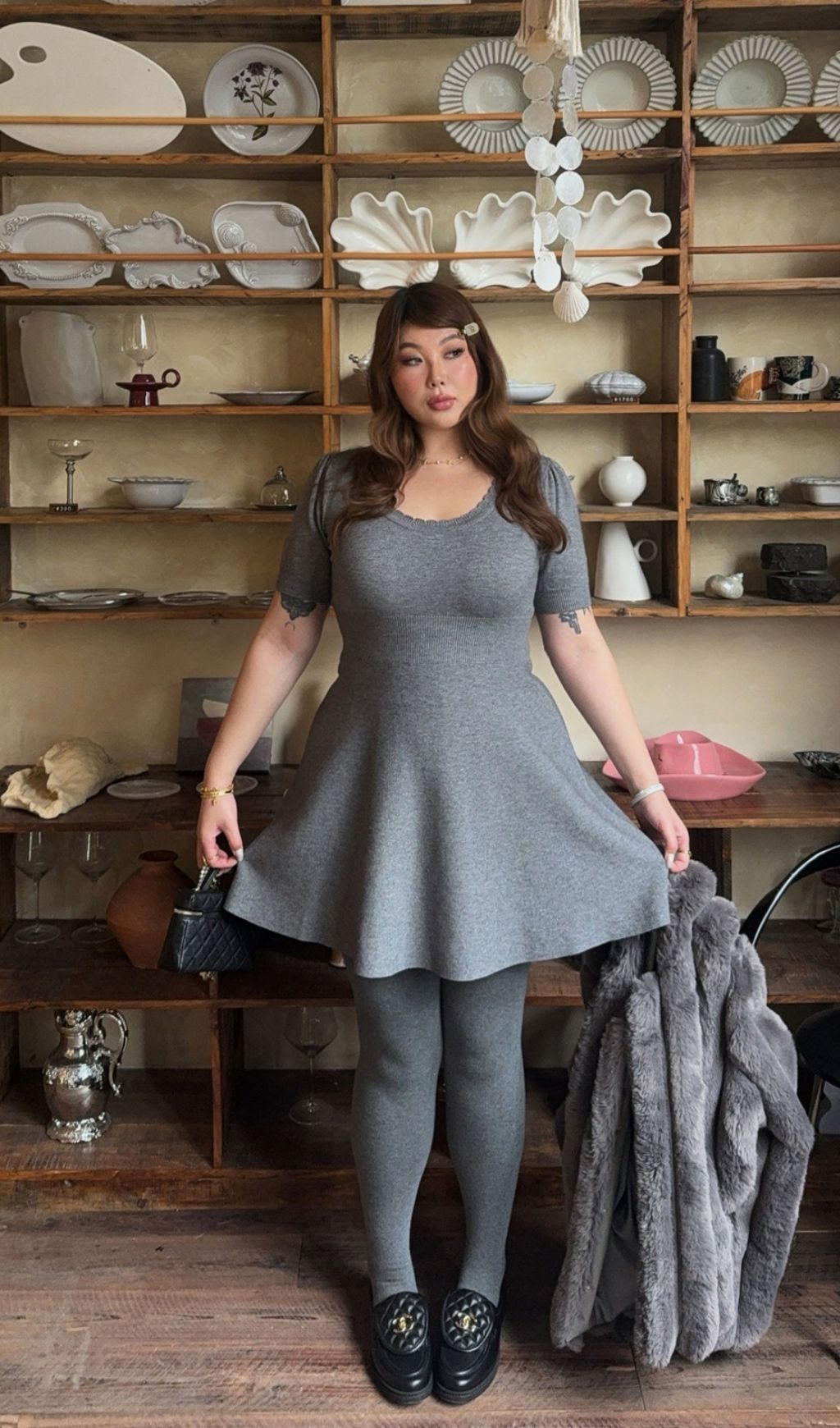 Fashionslee Women Lael Grey Knit Plus Size Mini Dress