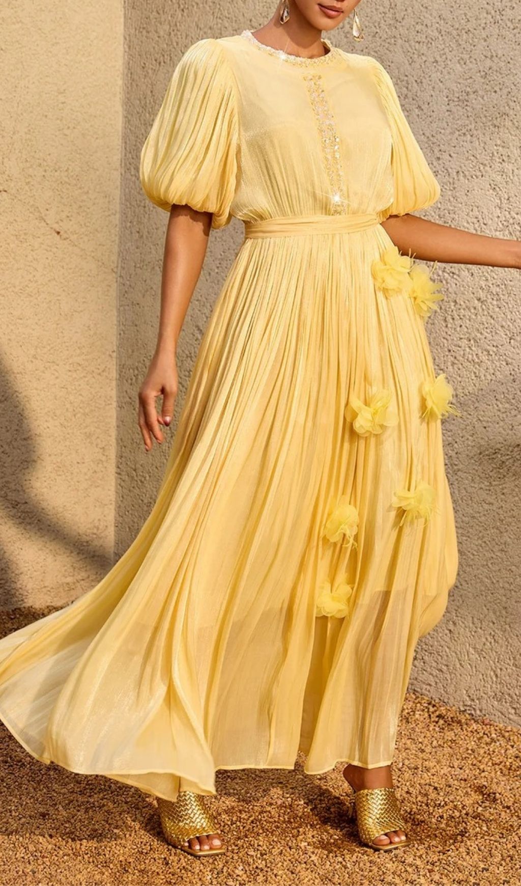 13a8e0dd63d7d06b13ea86deb011d7ef.jpg Fashionslee Women Istralion Puff Sleeve Flower Sequin Maxi Dress