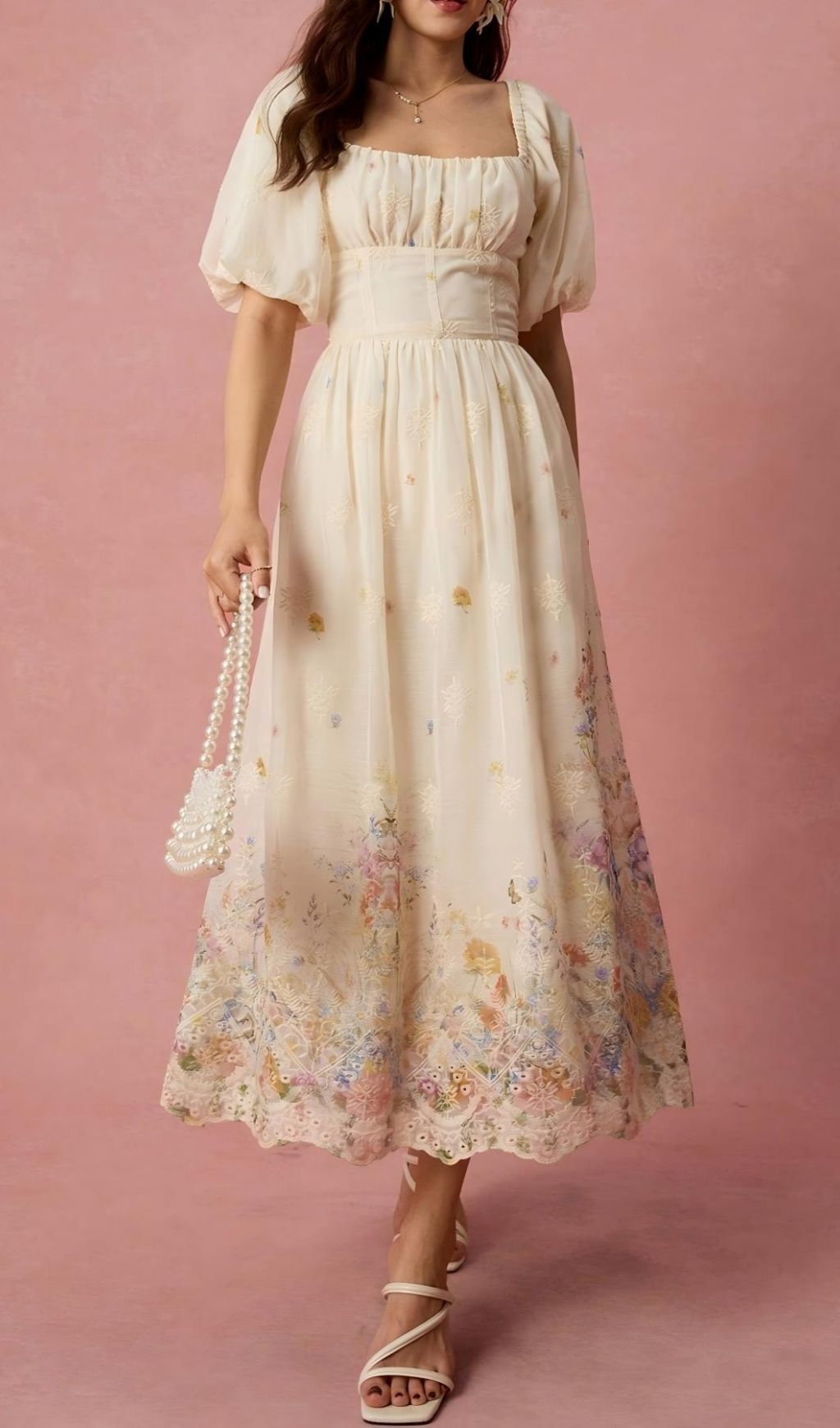 Fashionslee Women Lamia Puff Sleeve Printed Midi Dress